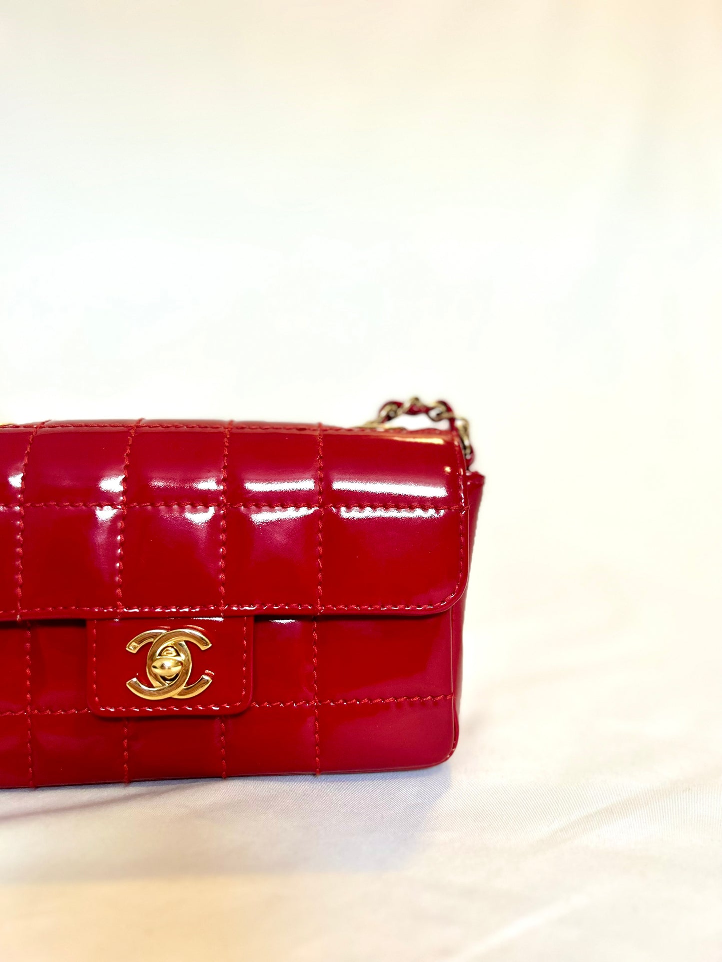 Chanel Red Small Chocolate Bar Flap Bag