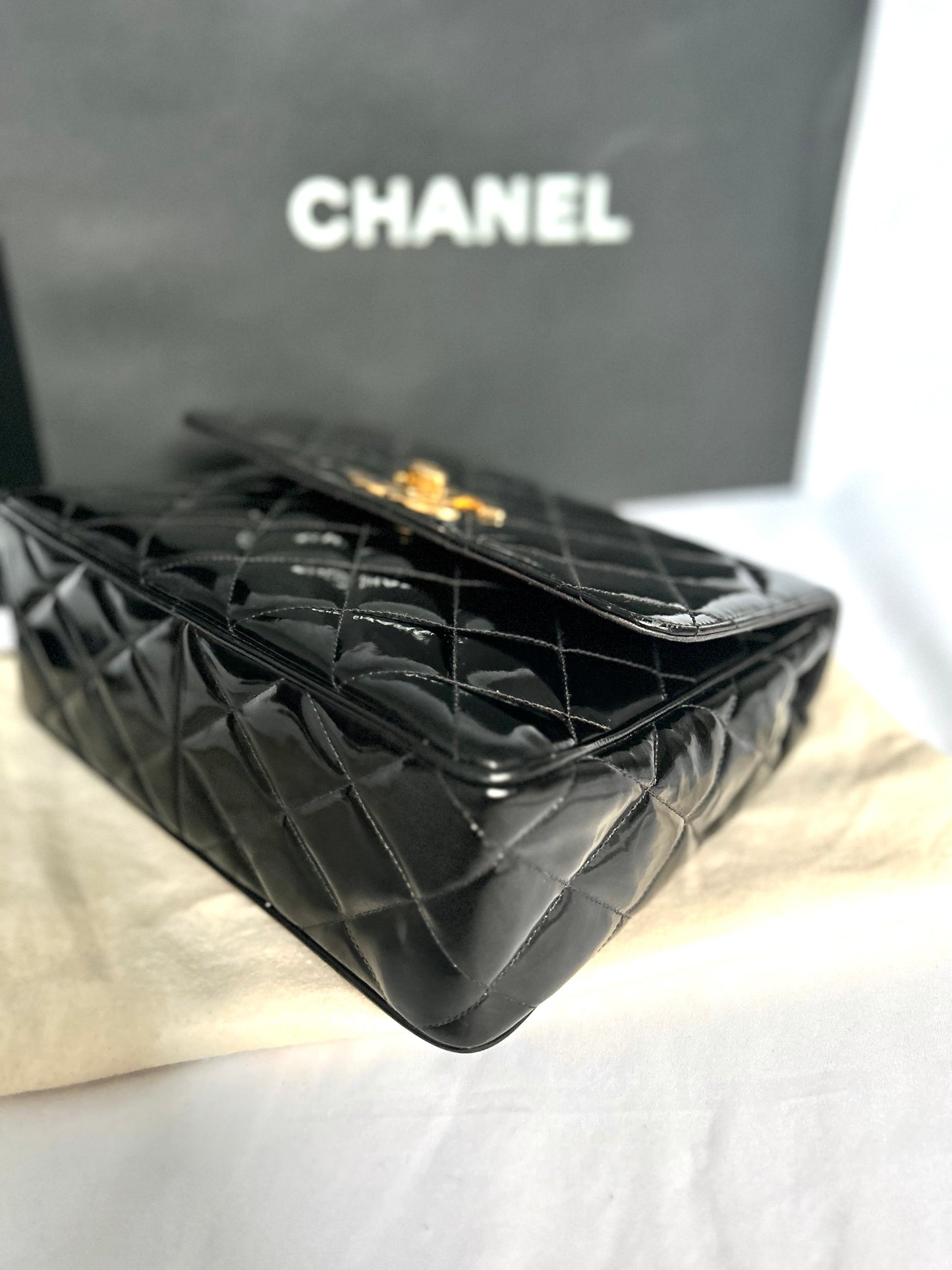 Gorgeous Vintage Black Patent Leather Square Bag