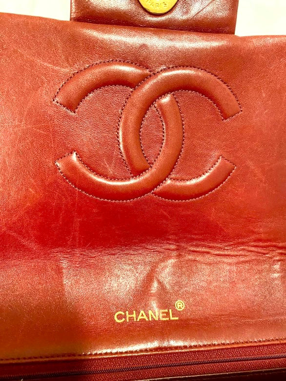 Red Chanel Vintage Lambskin Maxi Flap Bag Purse