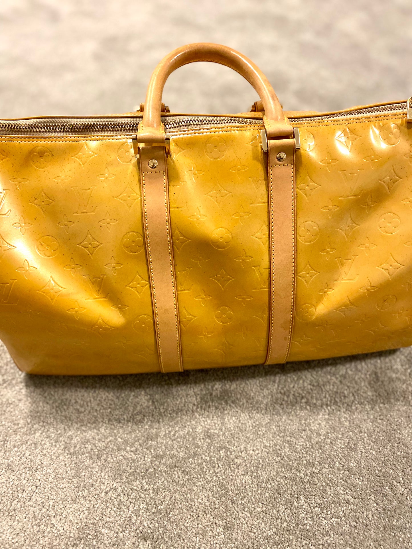 Louis Vuitton Yellow Vernis Keepall 45