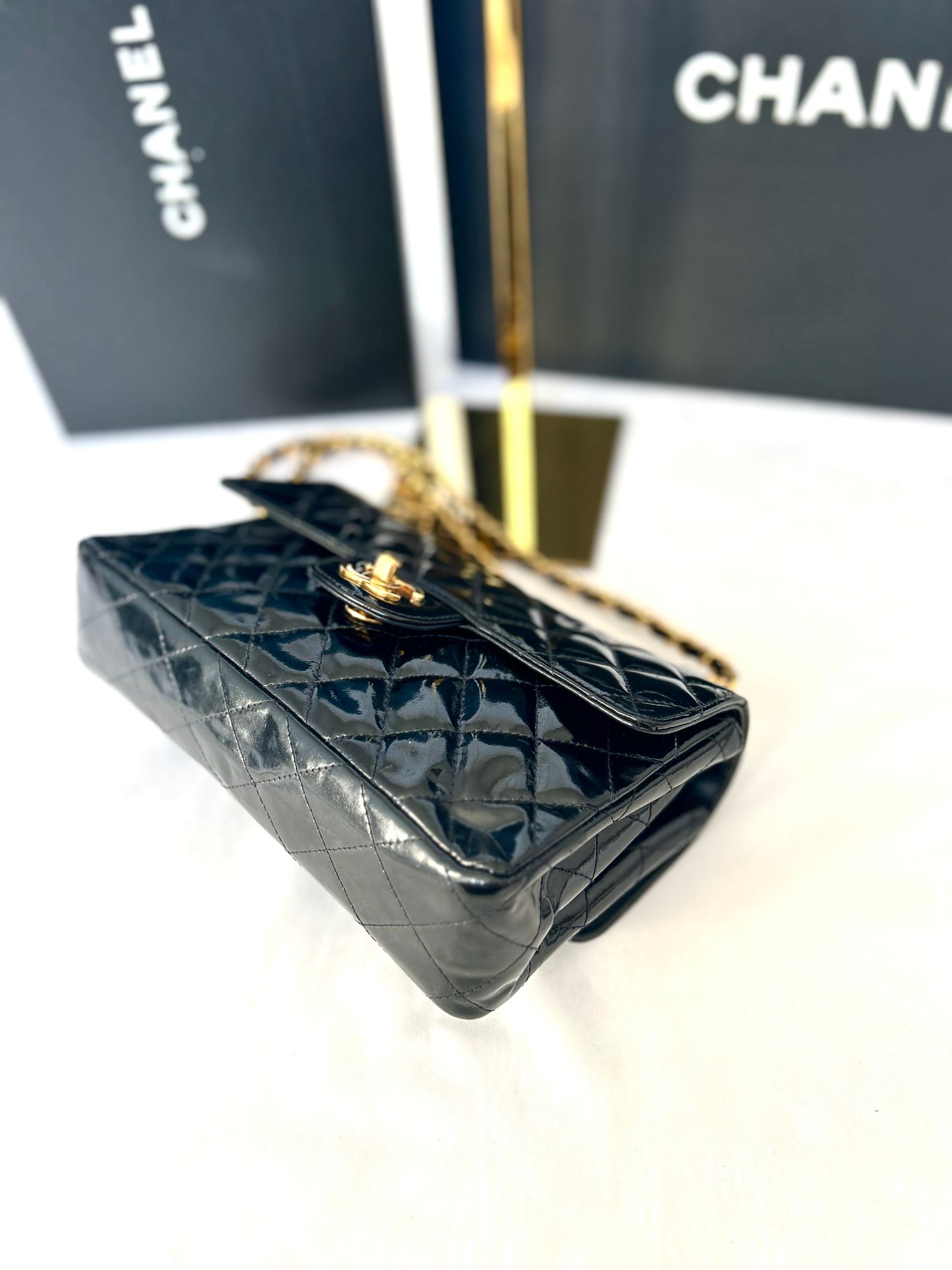 Double Faced Chanel Patent Leather Flap Bag Purse Shoulder Bag