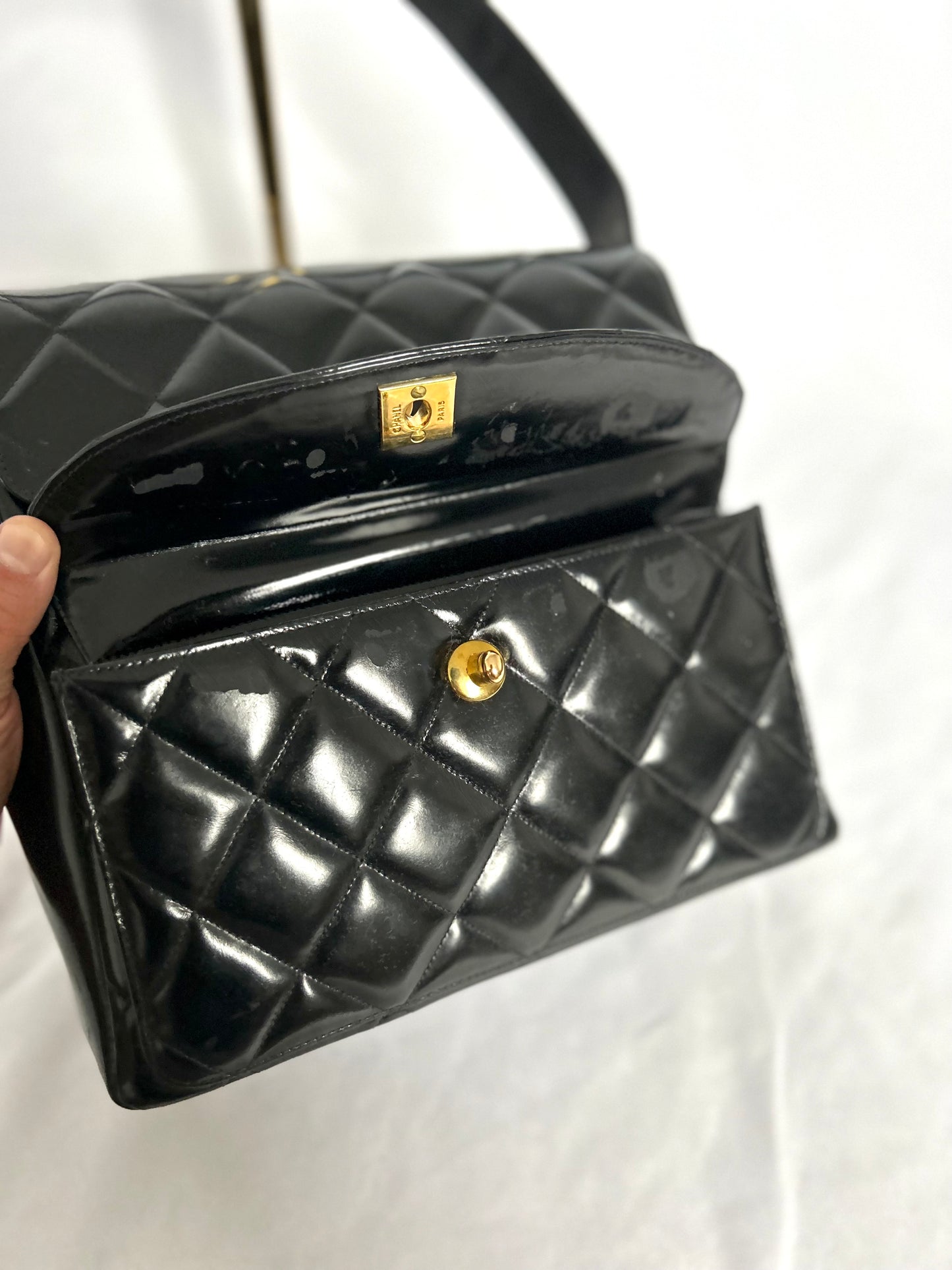 Chanel Double Turnlock Patent Leather Shoulder Bag