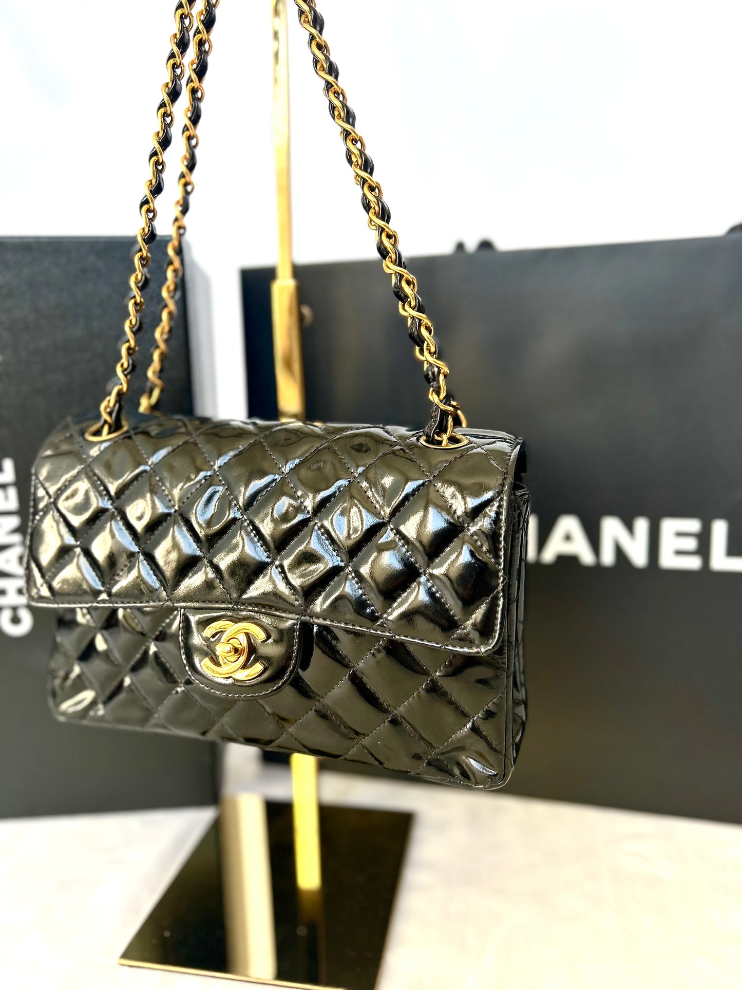 Double Faced Chanel Patent Leather Flap Bag Purse Shoulder Bag