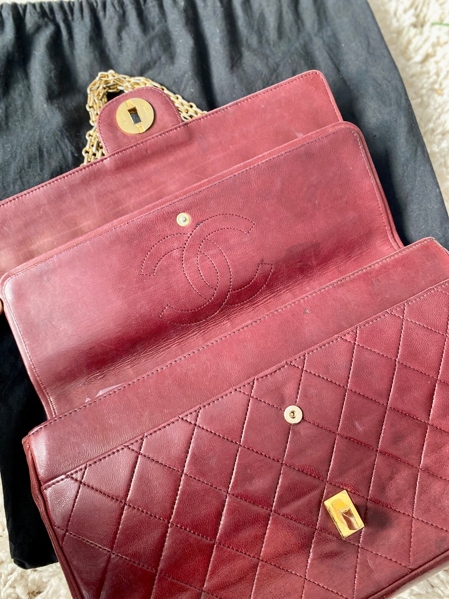 Burgundy Lambskin Chanel Double Flap