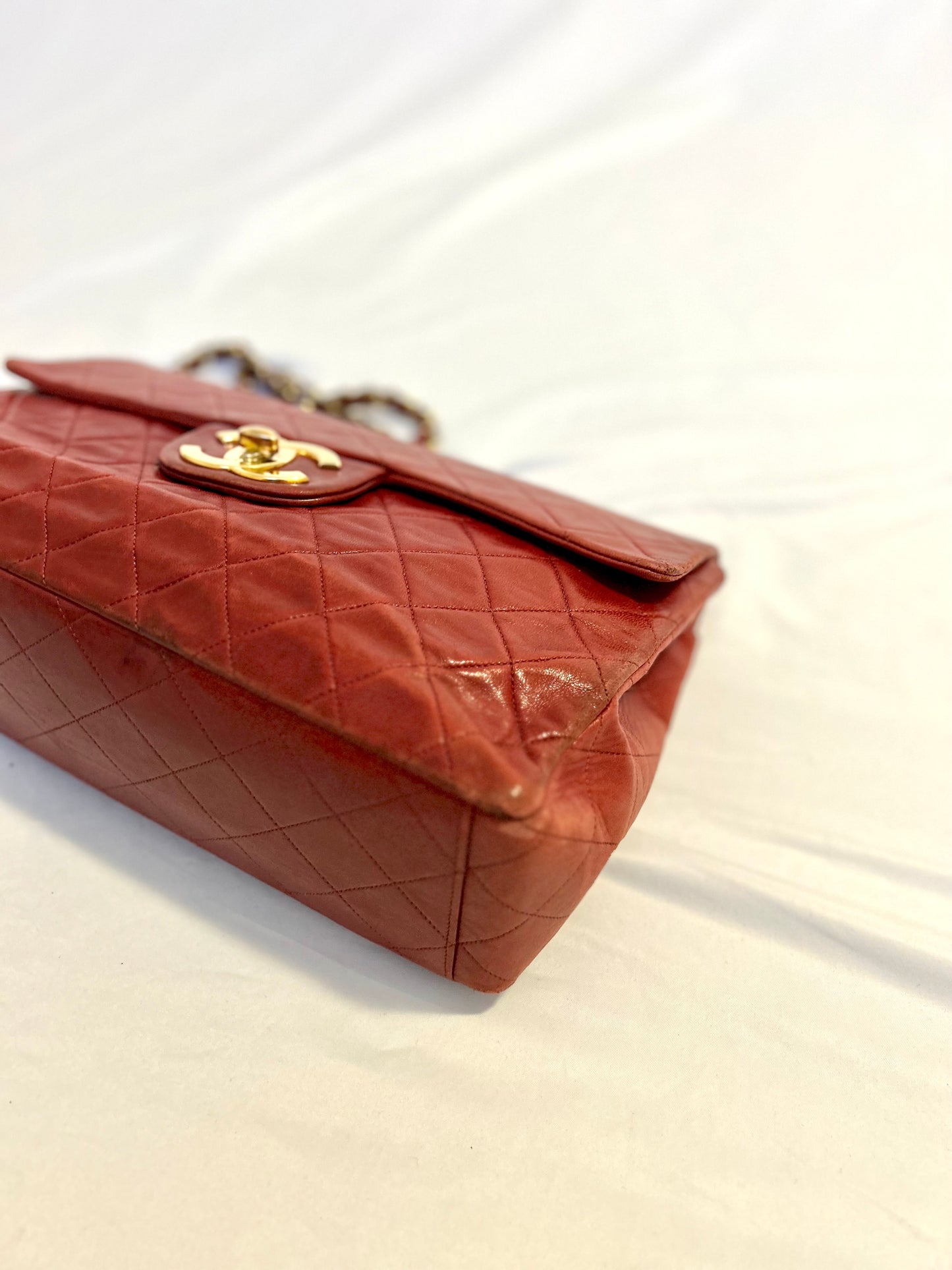 Red Chanel Vintage Lambskin Maxi Flap Bag Purse