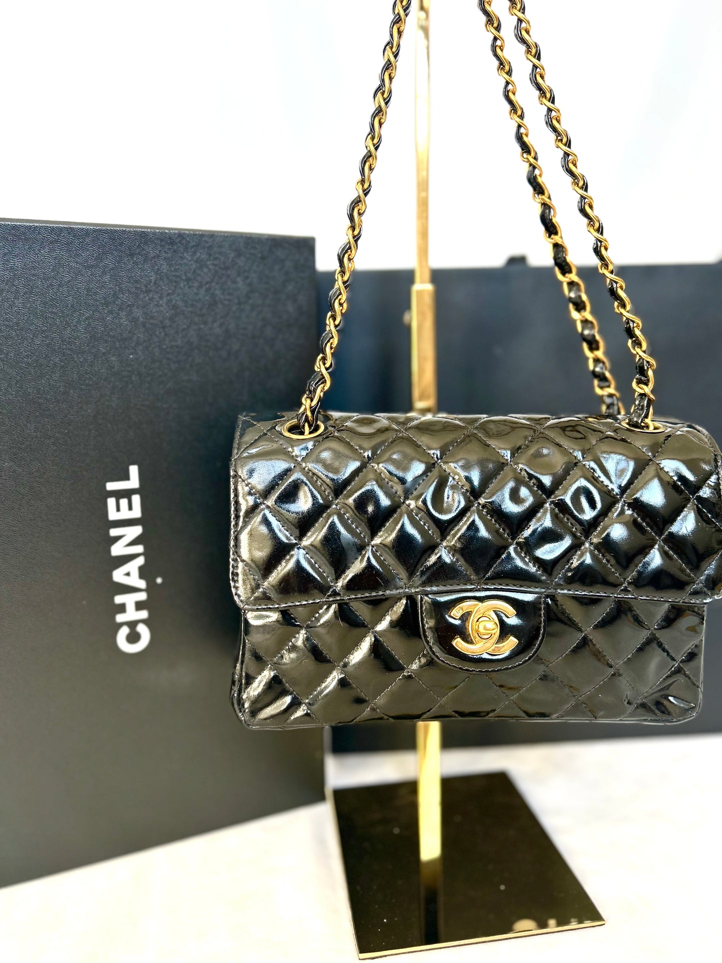 Double Faced Chanel Patent Leather Flap Bag Purse Shoulder Bag