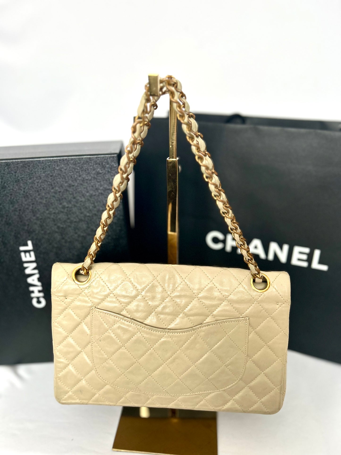 Beige Lambskin Medium Classic Flap