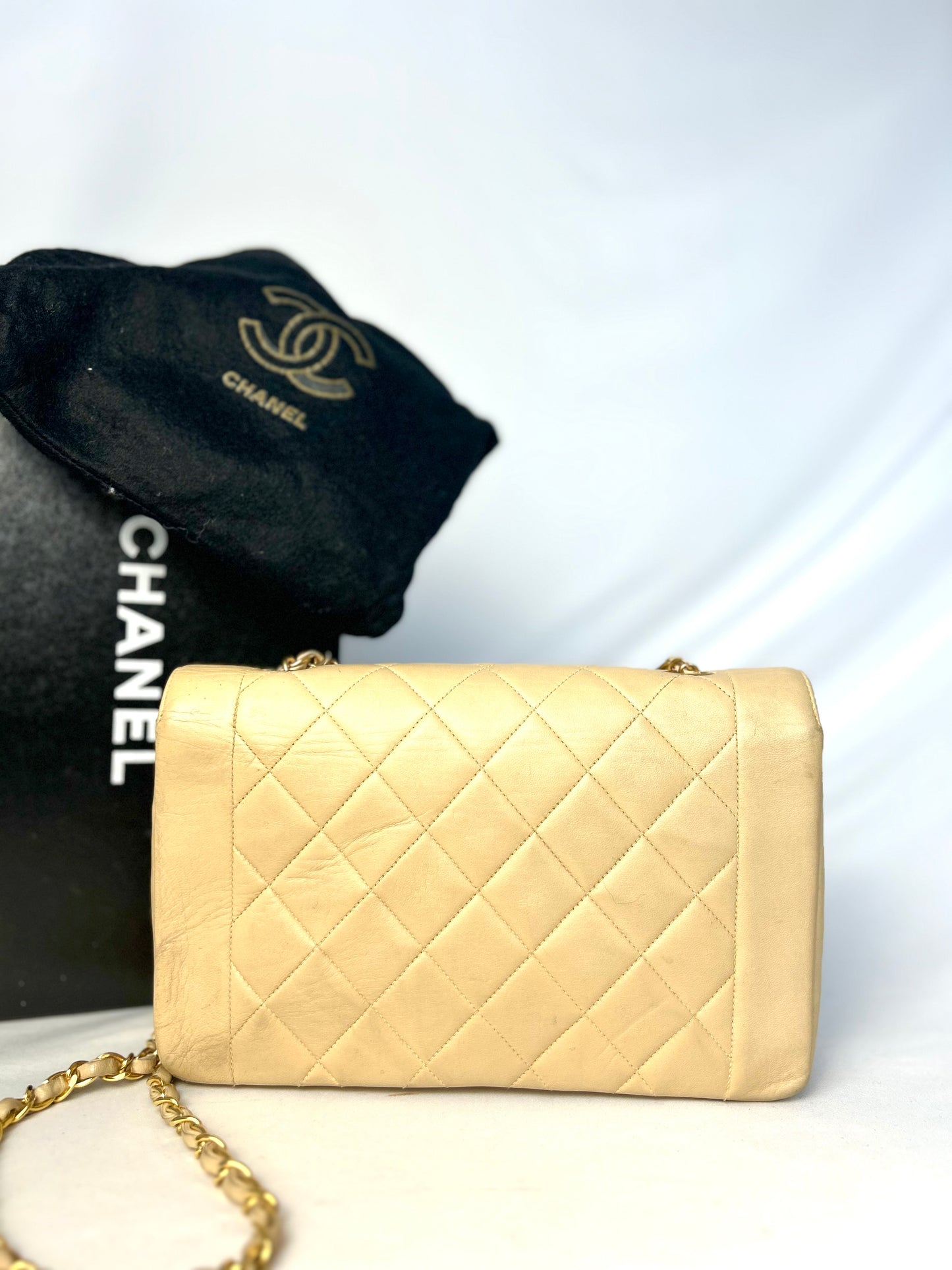 Authentic Vintage Chanel Beige Lambskin Diana Flap Bag