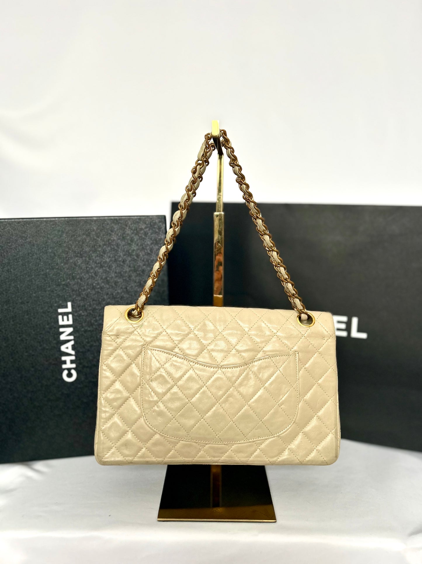 Beige Lambskin Medium Classic Flap