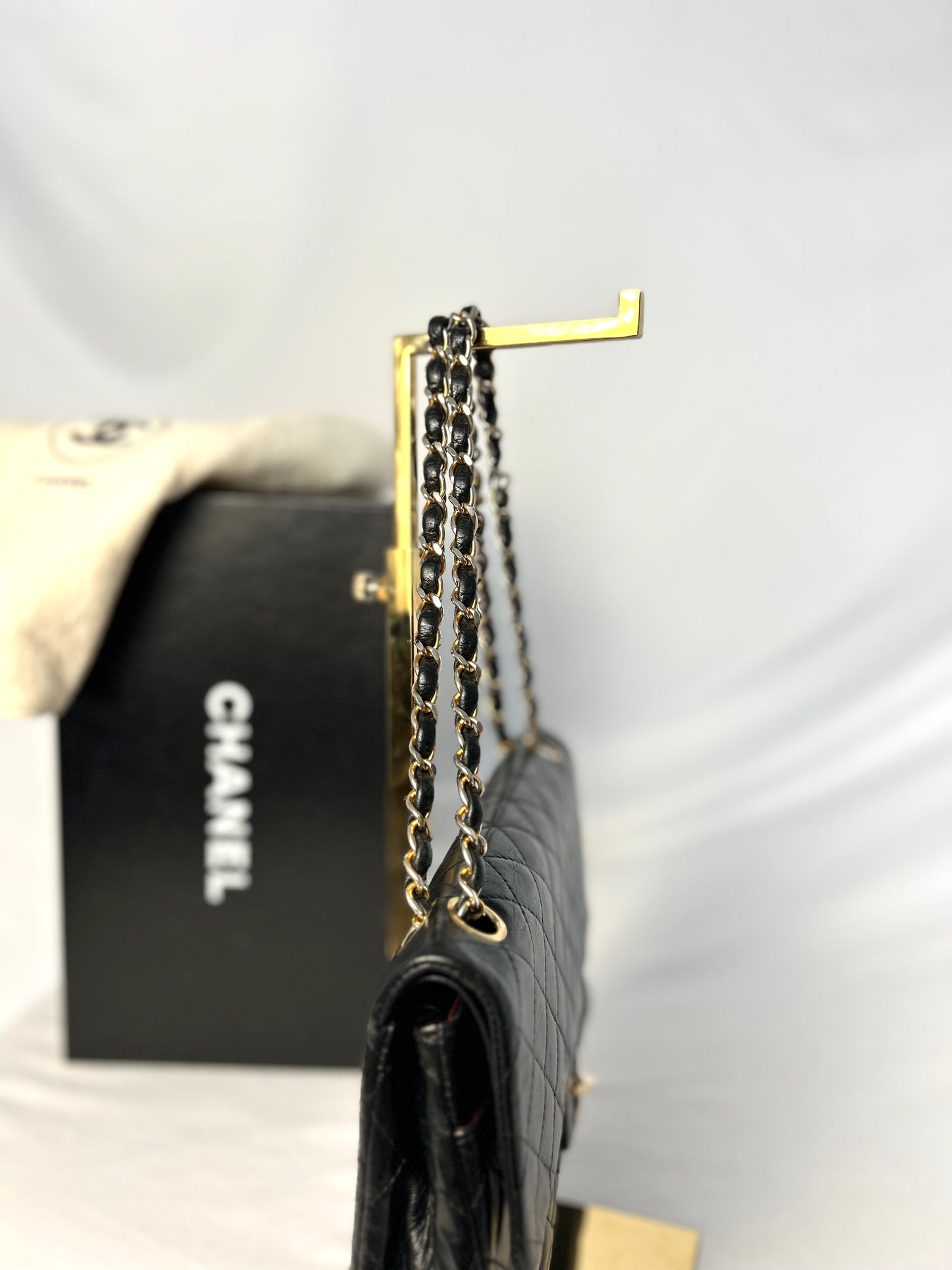 Authentic 1980s Vintage Chanel Black Lambskin Medium Classic Flap