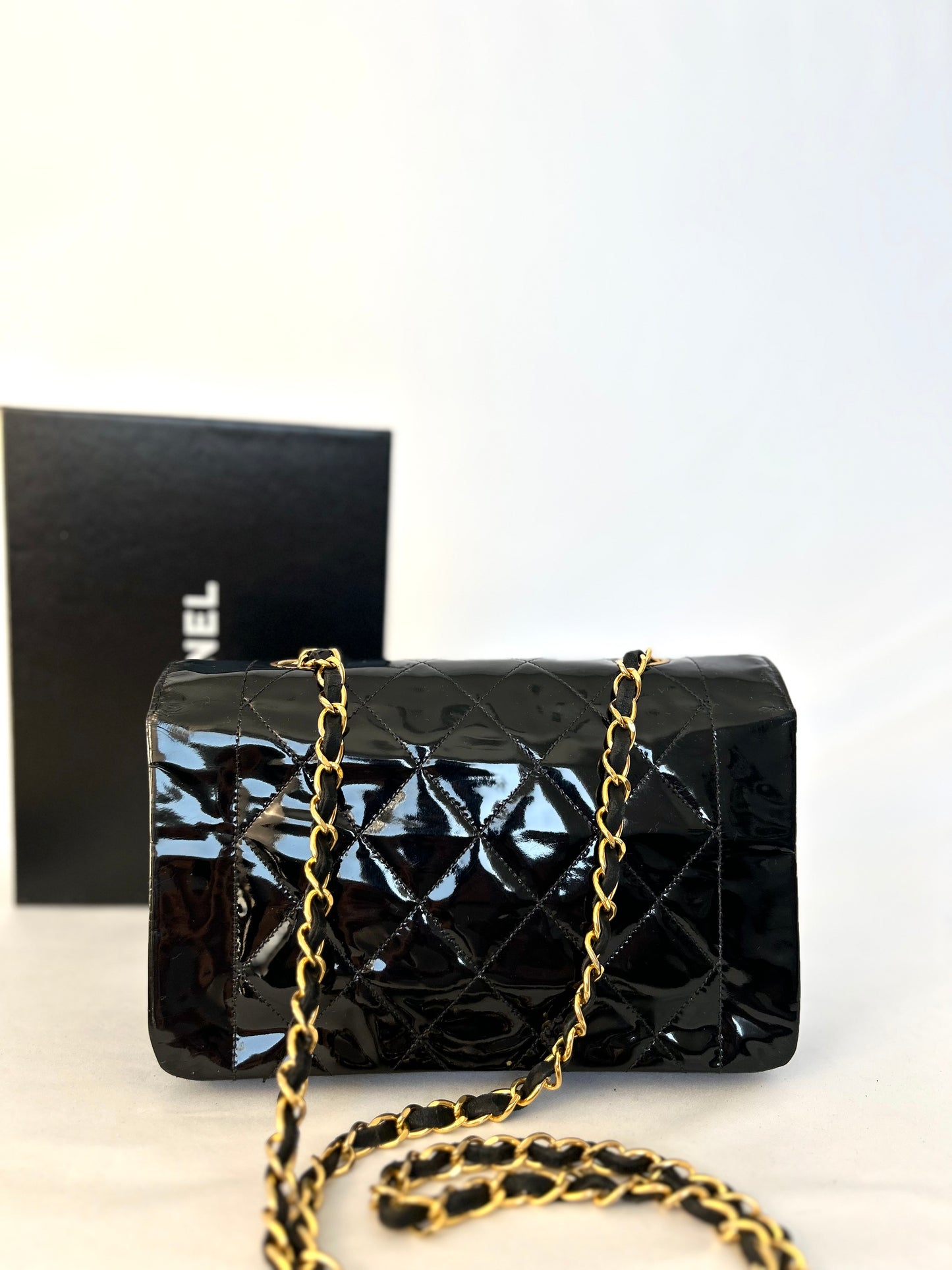 Authentic Chanel Patent Leather Small Diana Flap Bag