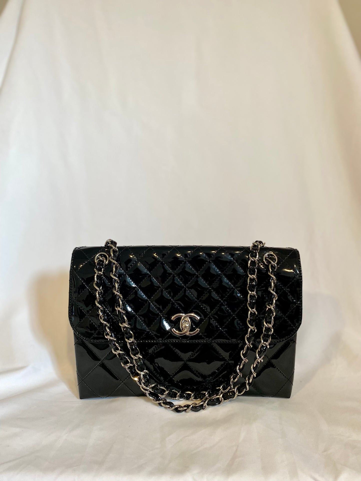 Chanel Maxi Patent Leather Silver Hardware