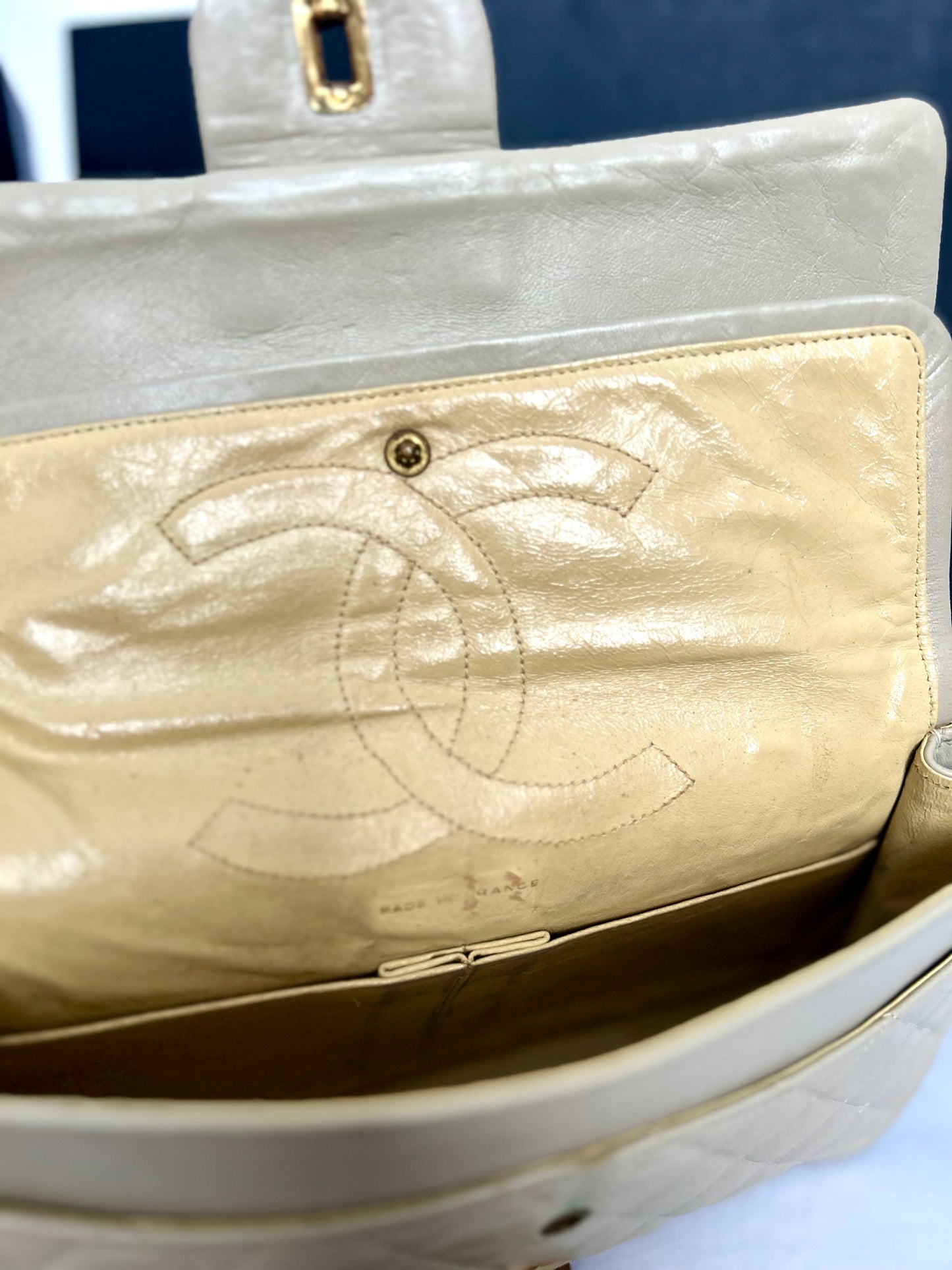 Beige Lambskin Medium Classic Flap