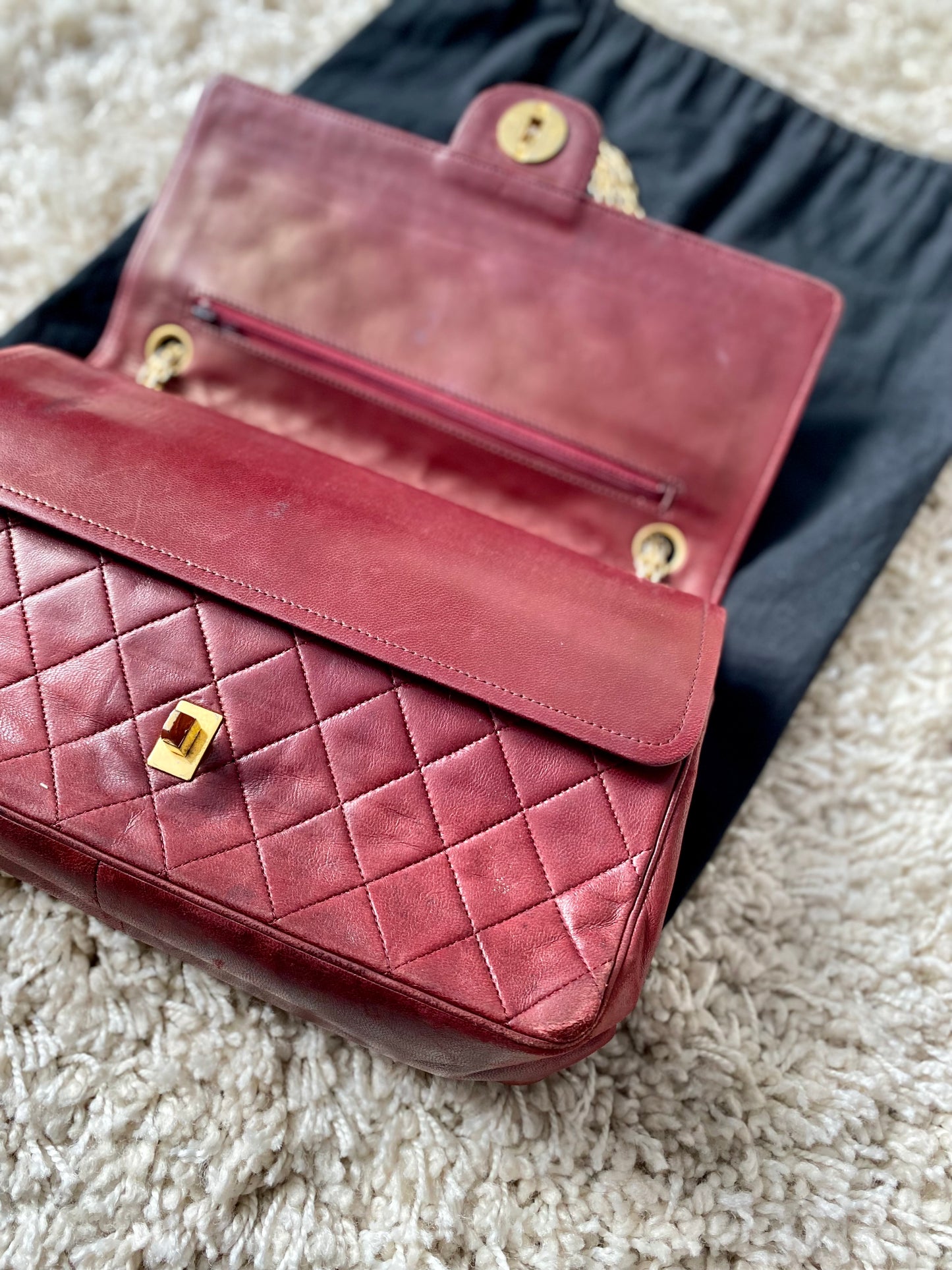 Burgundy Lambskin Chanel Double Flap