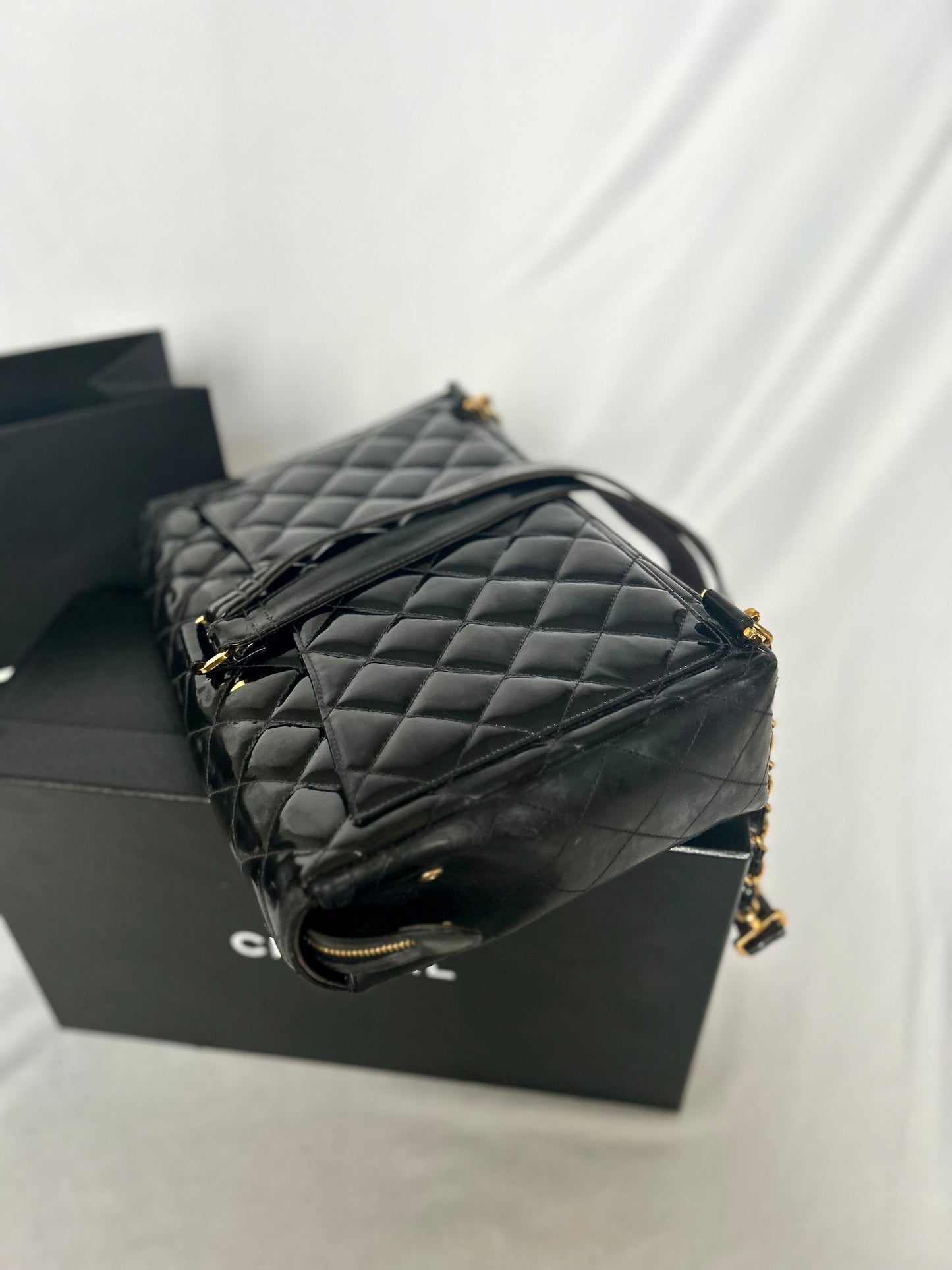 Chanel Patent Leather Jumbo CC Backpack