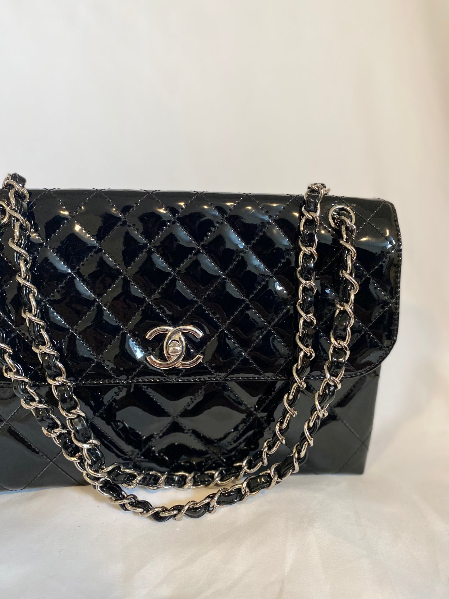 Chanel Maxi Patent Leather Silver Hardware