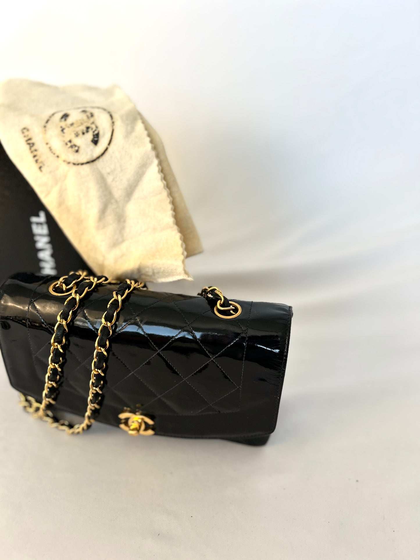 Authentic Chanel Patent Leather Small Diana Flap Bag