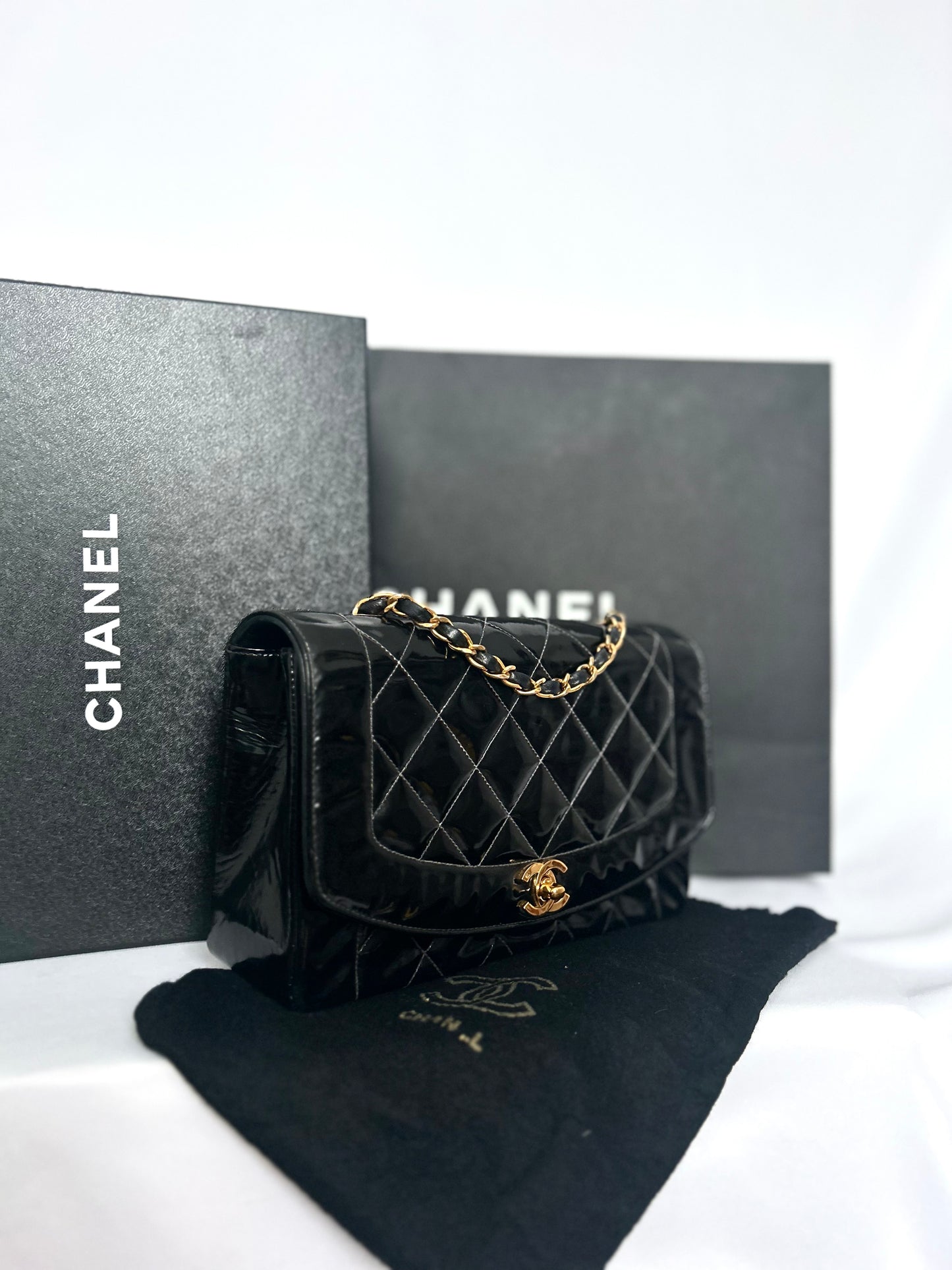 Authentic Chanel Patent Leather Diana Flap Bag