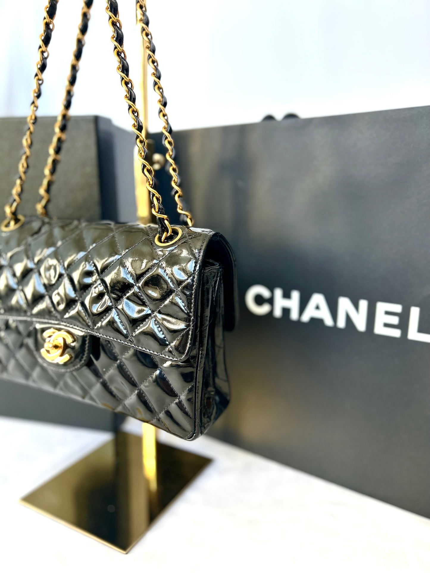 Double Faced Chanel Patent Leather Flap Bag Purse Shoulder Bag