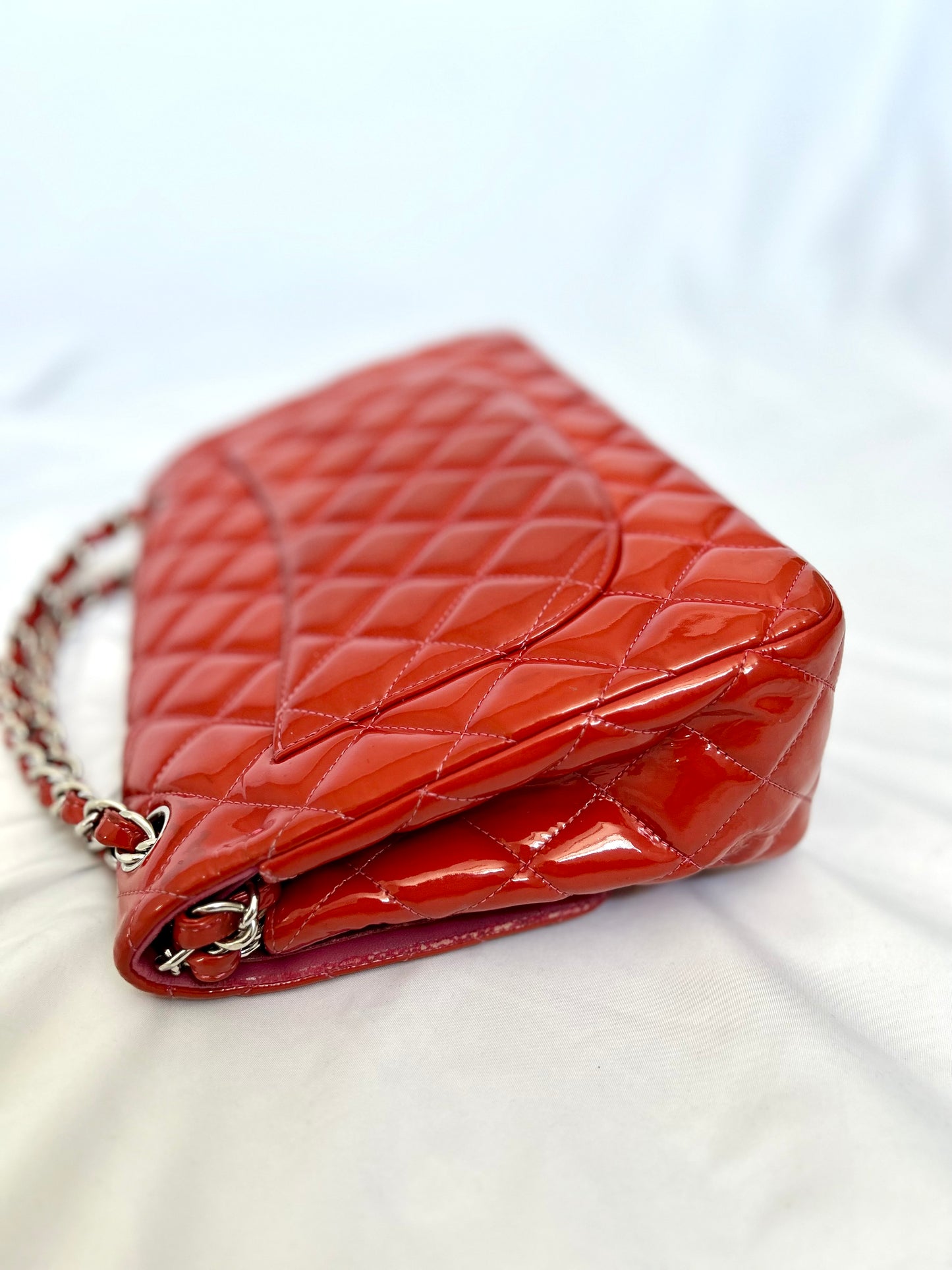 Chanel Orange Patent Medium Classic Flap