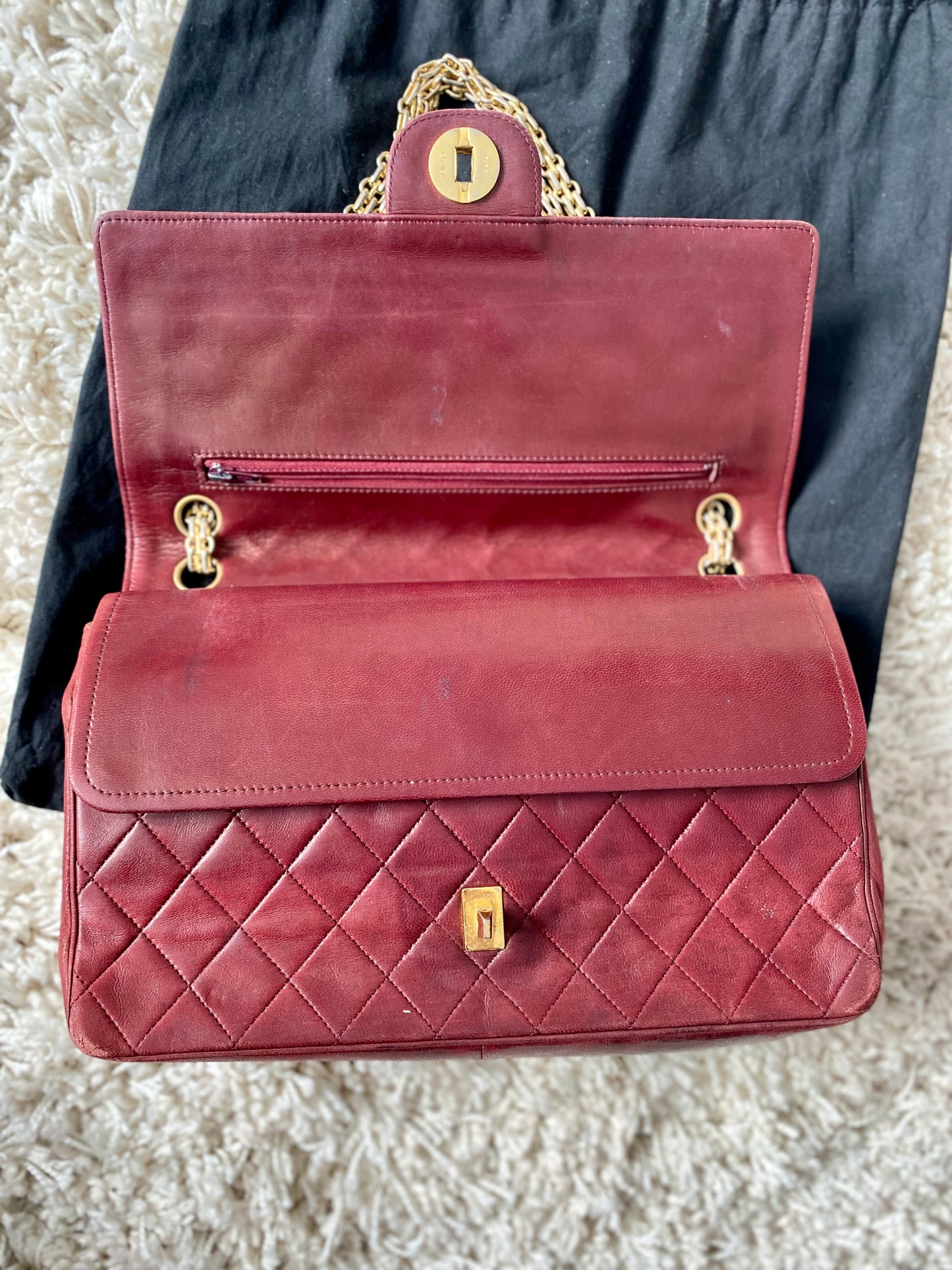 Burgundy Lambskin Chanel Double Flap