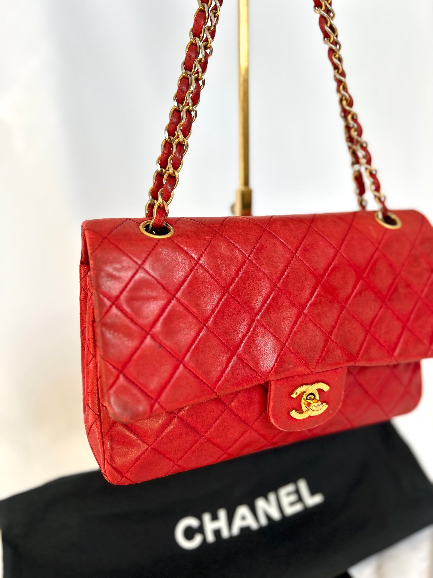 Red Chanel Vintage Lambskin Medium Classic Flap Bag