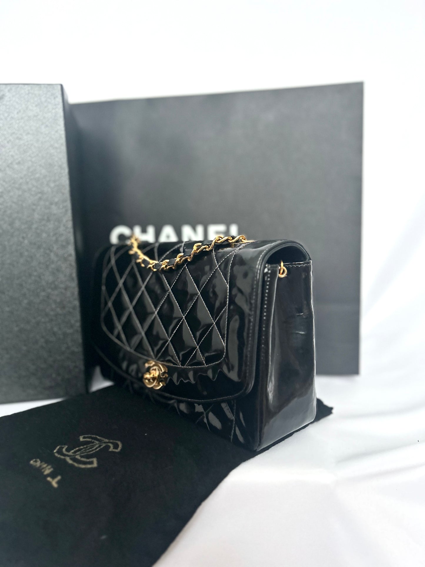Authentic Chanel Patent Leather Diana Flap Bag