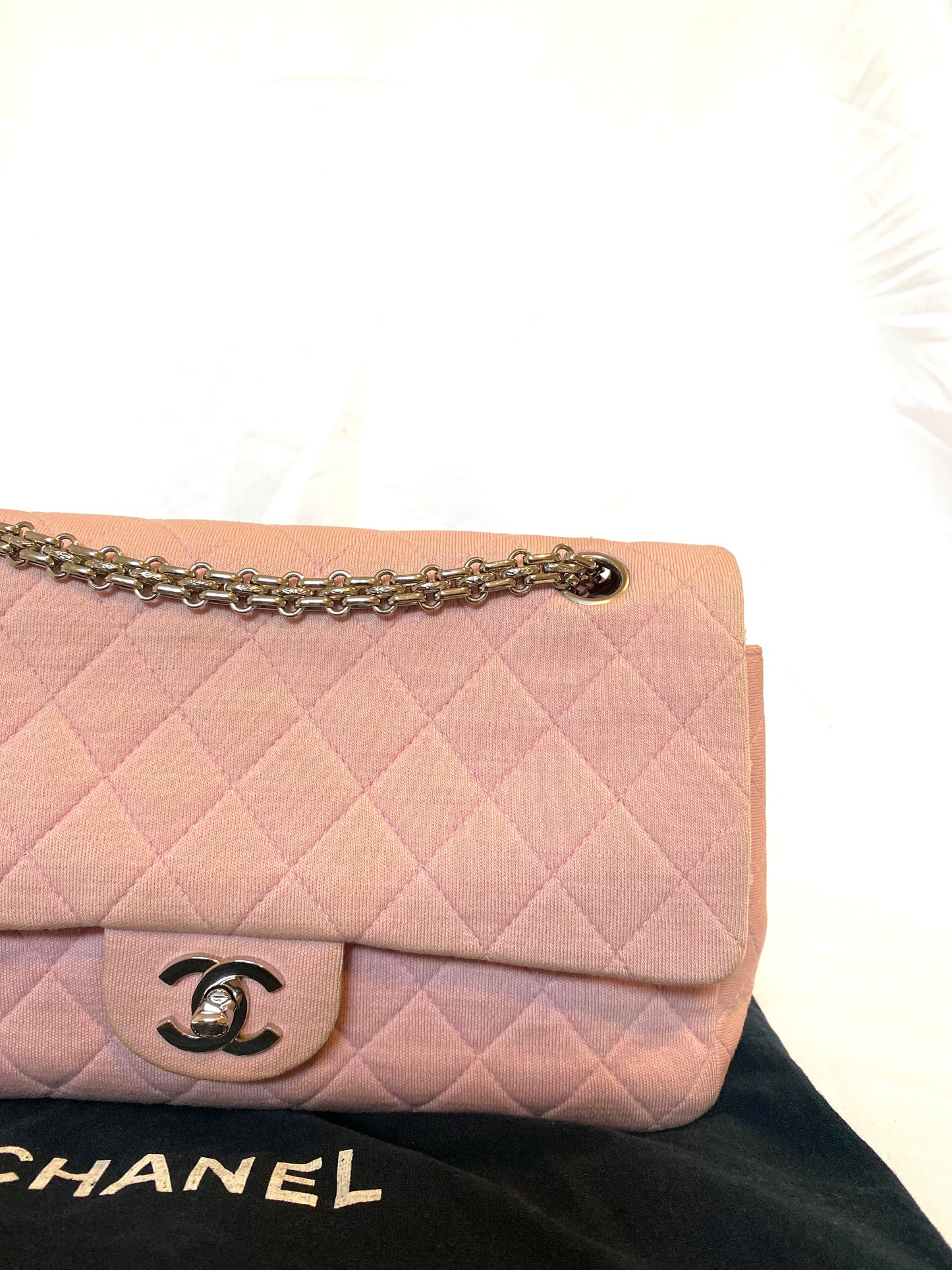 Pink Chanel Jersey Classic Flap