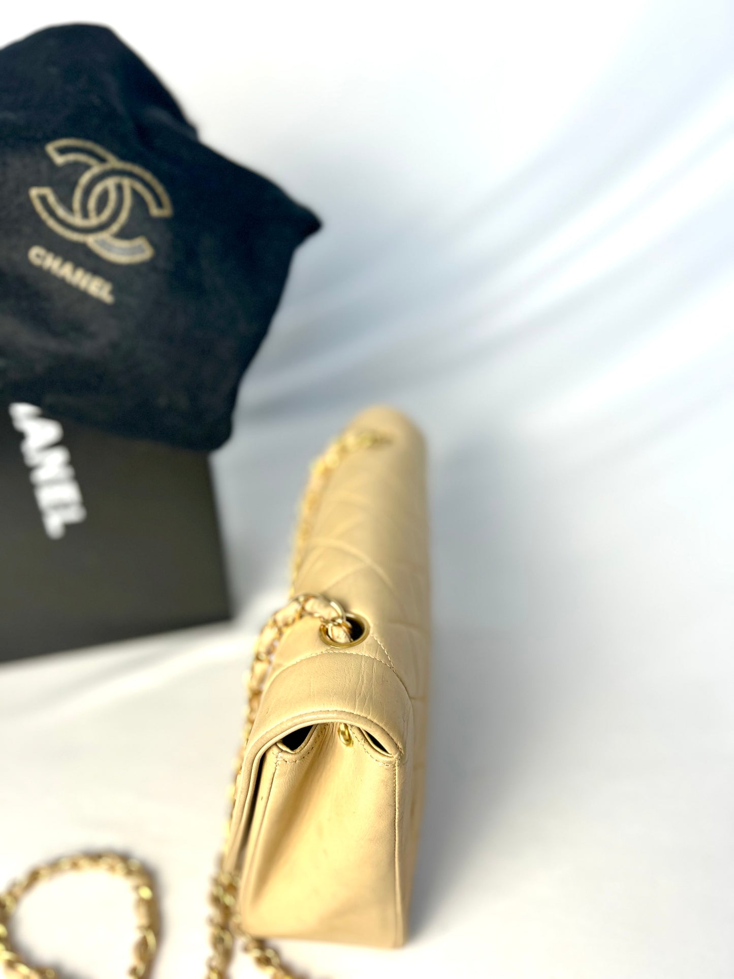 Authentic Vintage Chanel Beige Lambskin Diana Flap Bag
