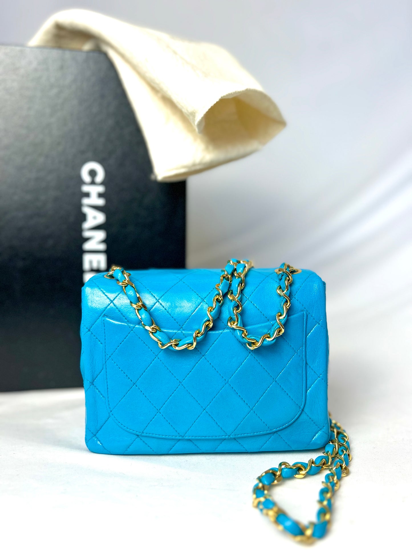 Chanel Aqua Blue Lambskin Mini Square
