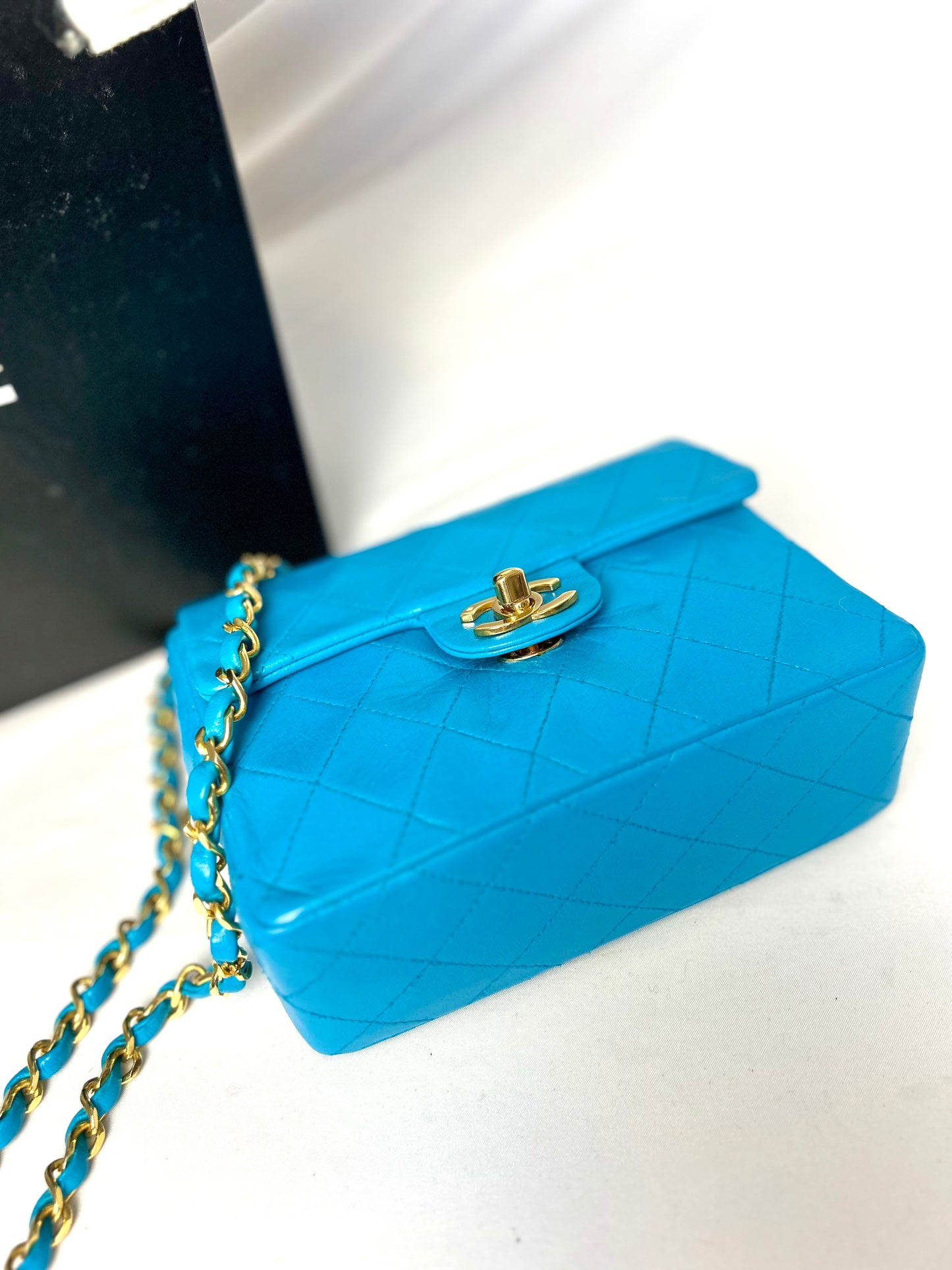 Chanel Aqua Blue Lambskin Mini Square