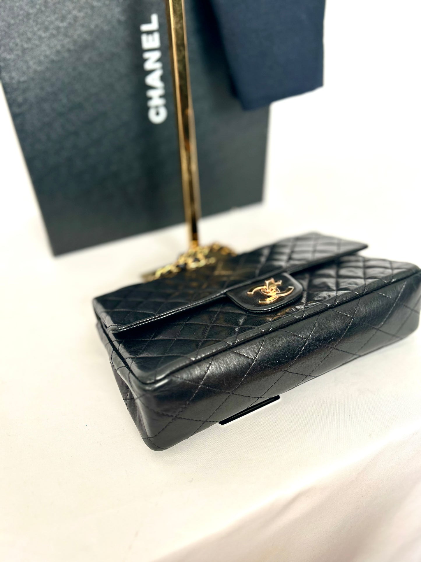 Authentic 1980s Chanel Lambskin Medium Classic Flap with 24k gold plated hardware