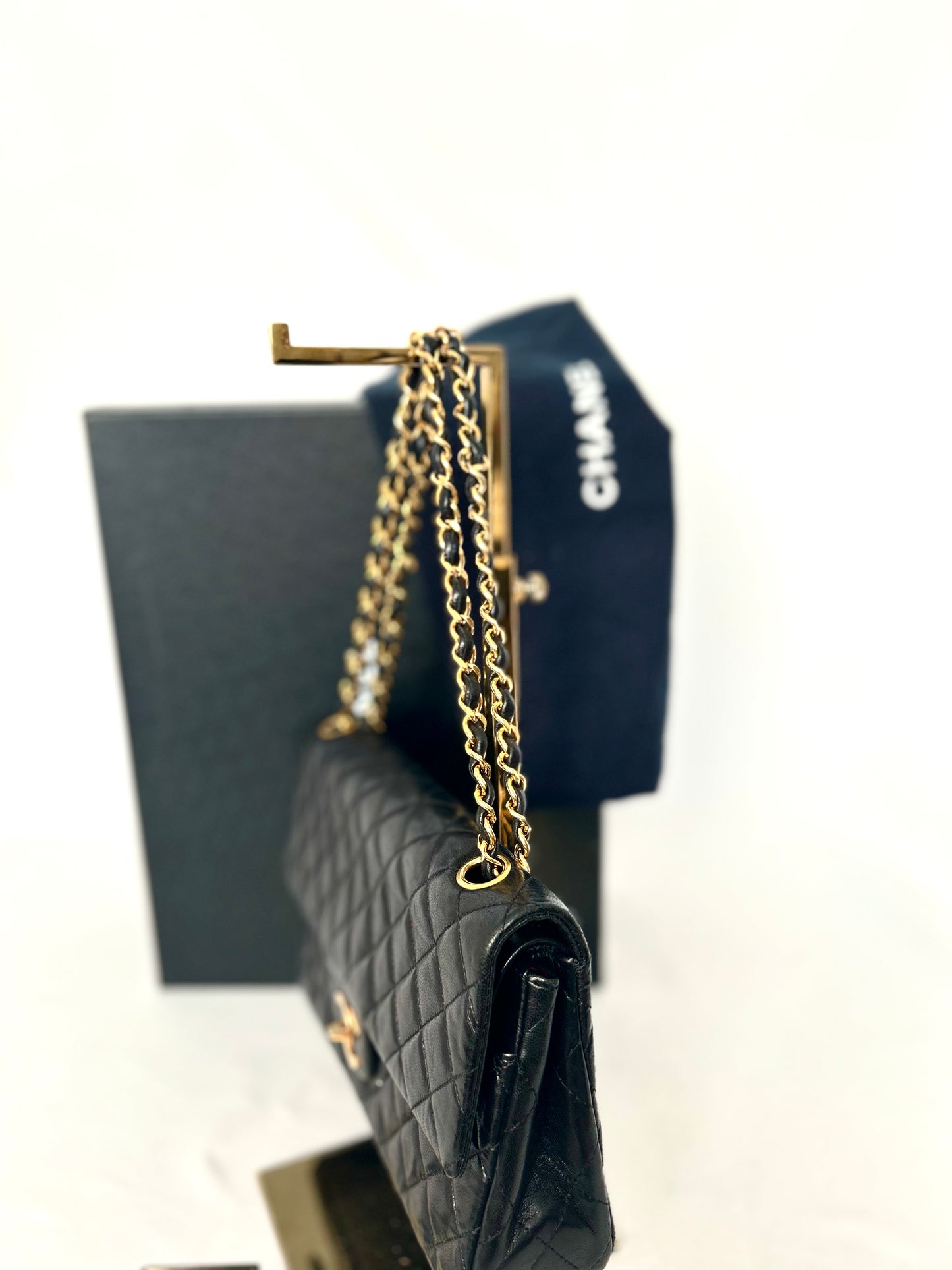 Authentic 1980s Chanel Lambskin Medium Classic Flap with 24k gold plated hardware