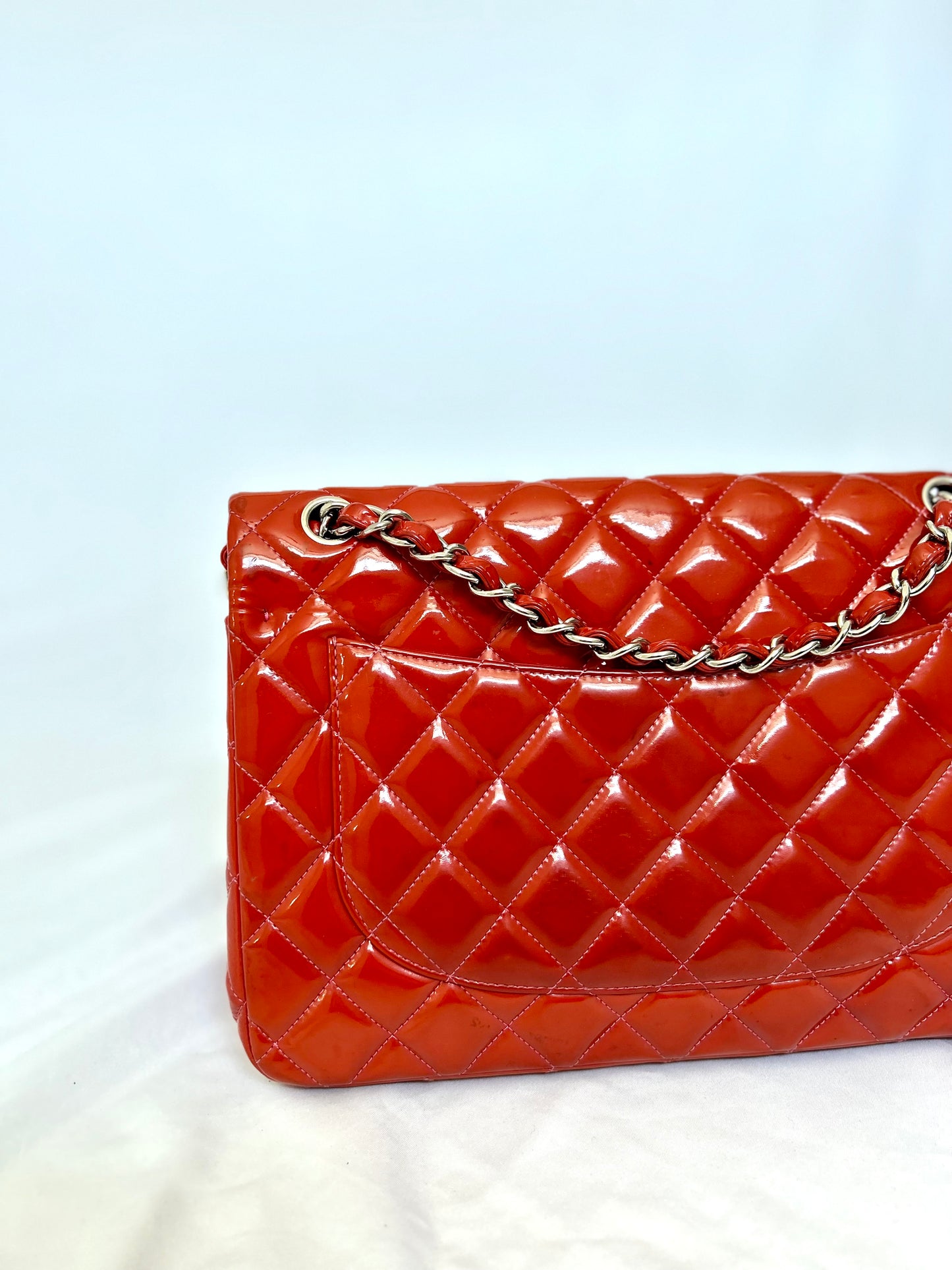 Chanel Orange Patent Medium Classic Flap