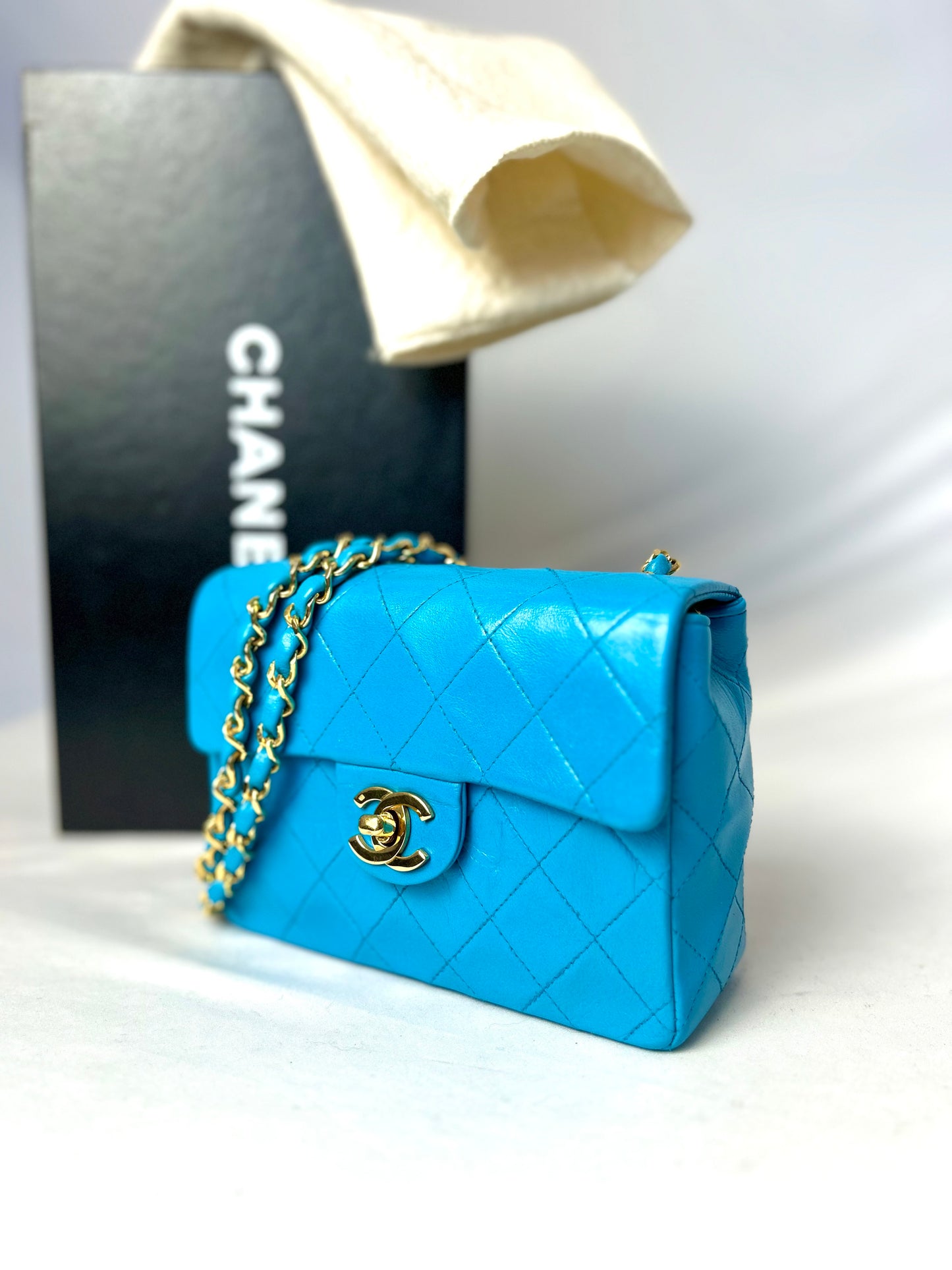 Chanel Aqua Blue Lambskin Mini Square