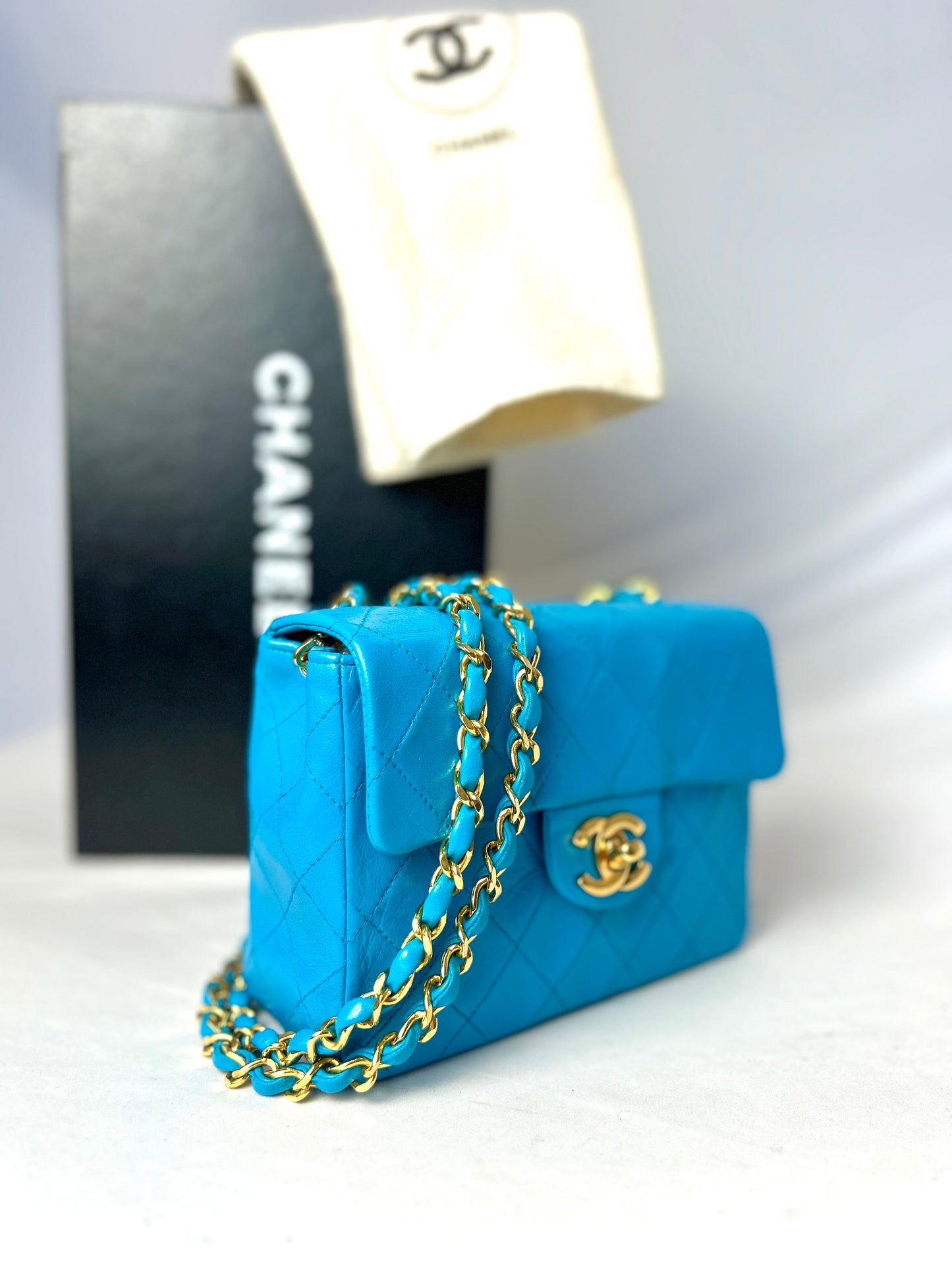 Chanel Aqua Blue Lambskin Mini Square