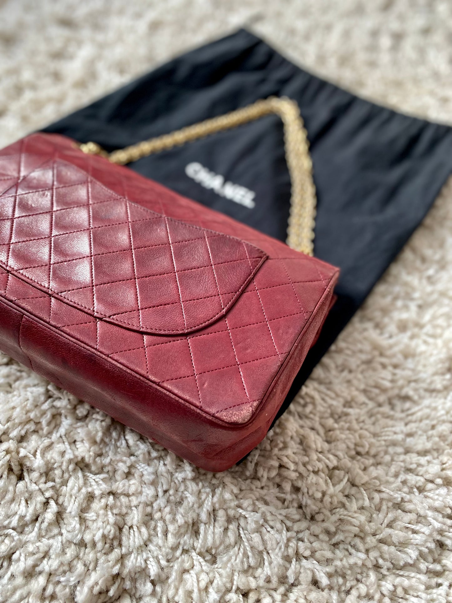 Burgundy Lambskin Chanel Double Flap