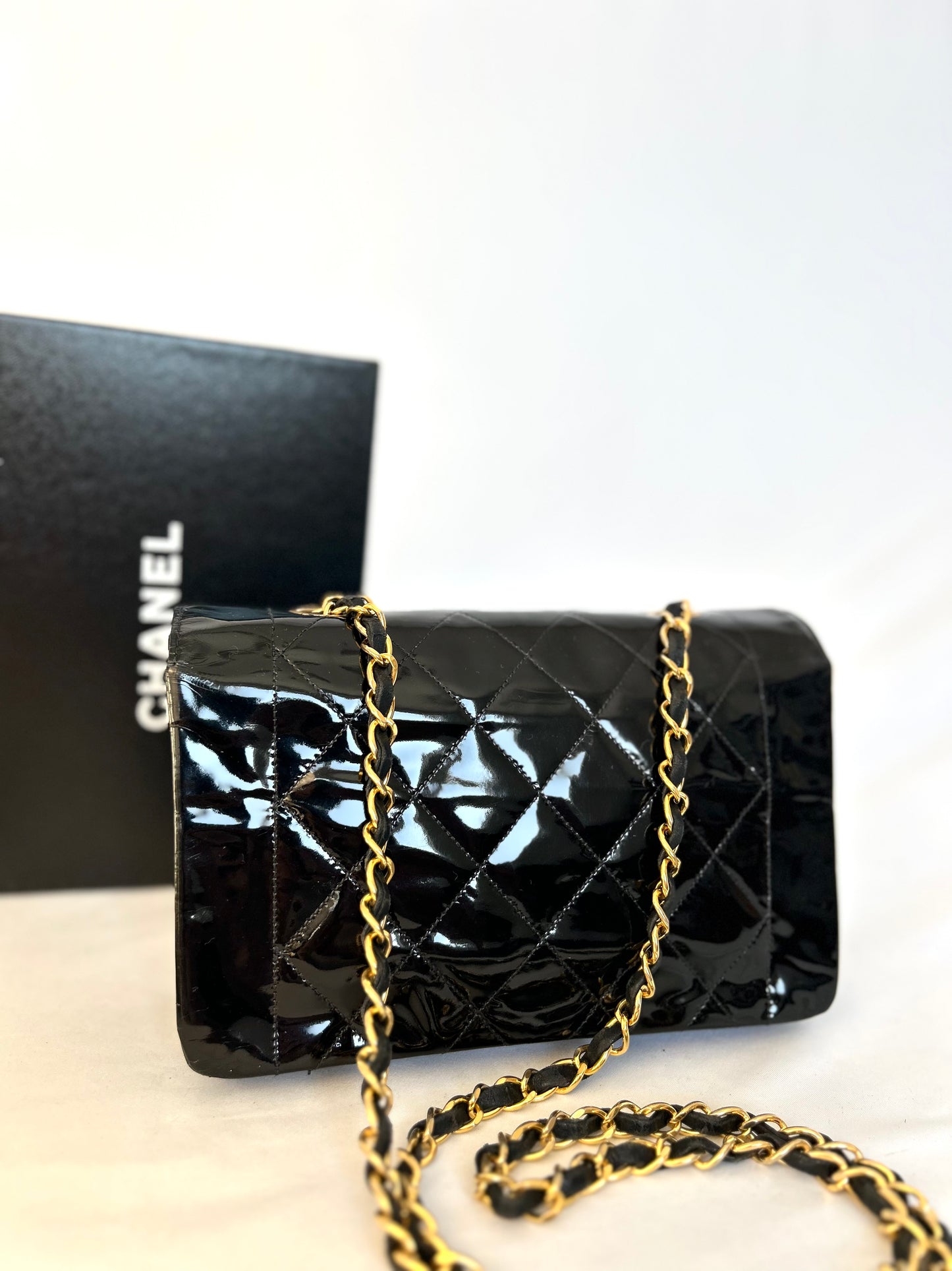 Authentic Chanel Patent Leather Small Diana Flap Bag