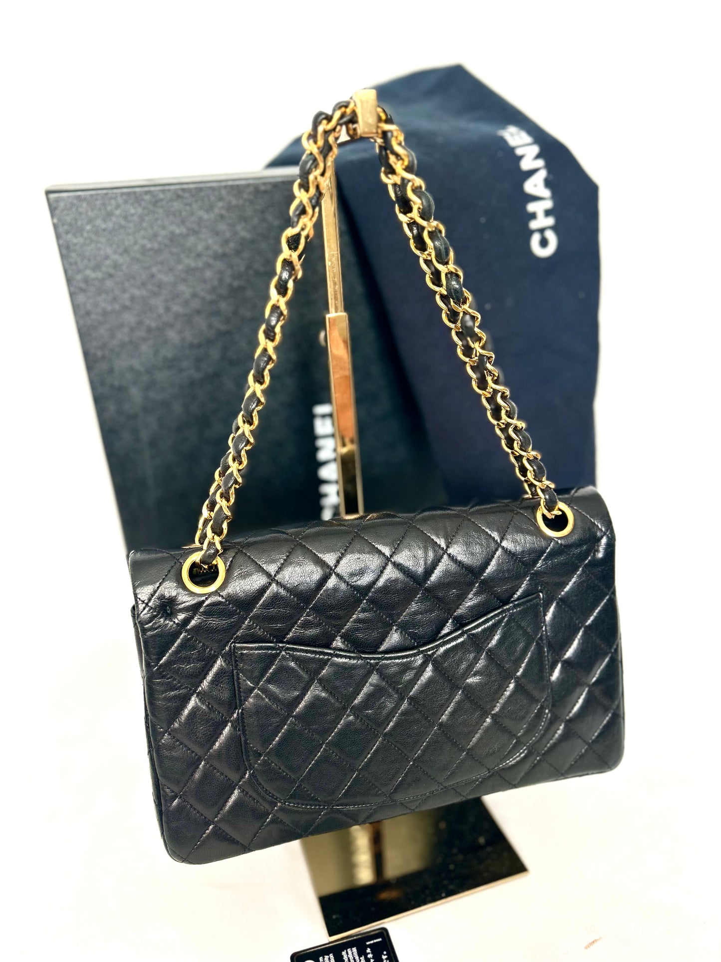 Authentic 1980s Chanel Lambskin Medium Classic Flap with 24k gold plated hardware