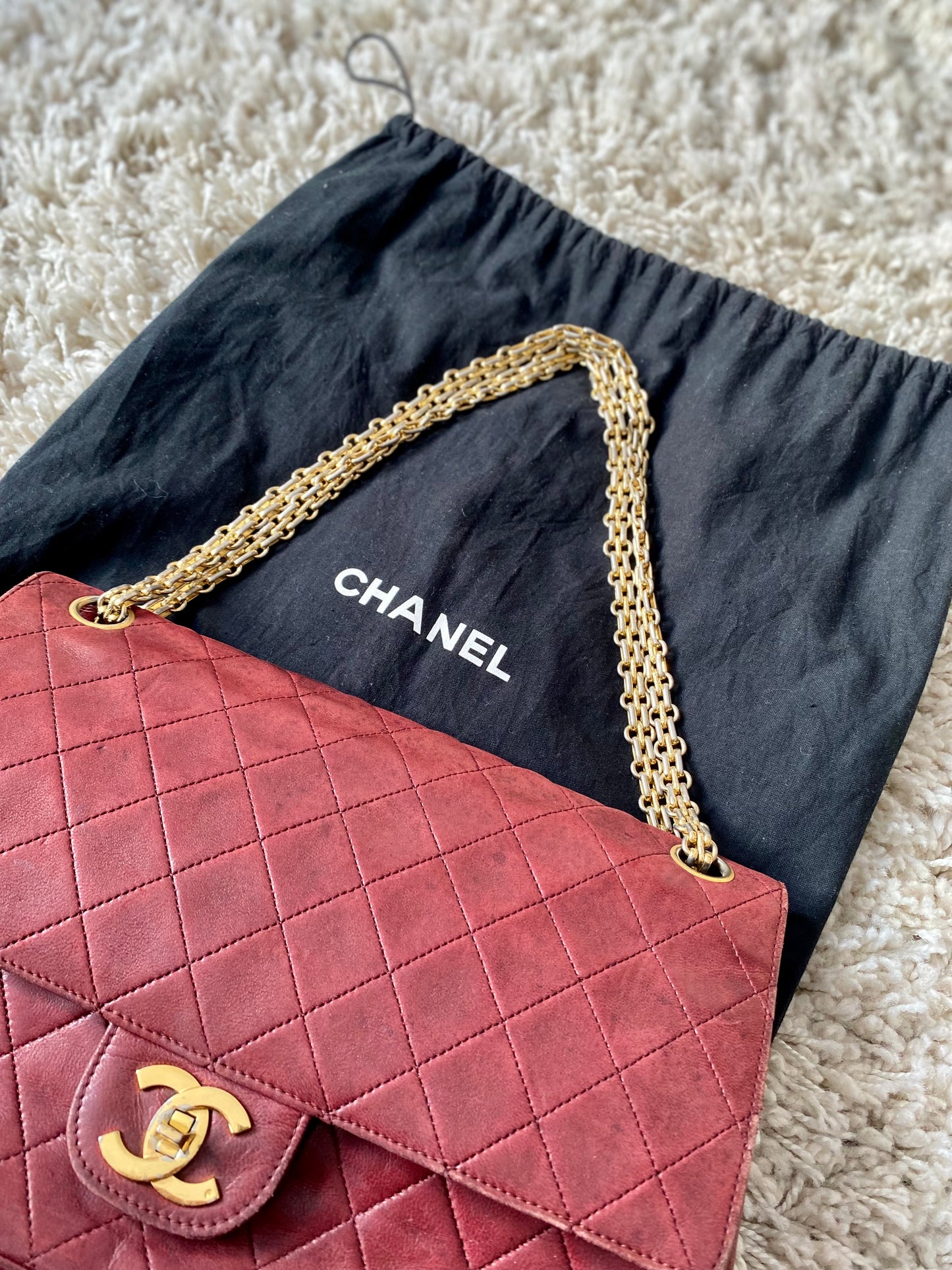 Burgundy Lambskin Chanel Double Flap