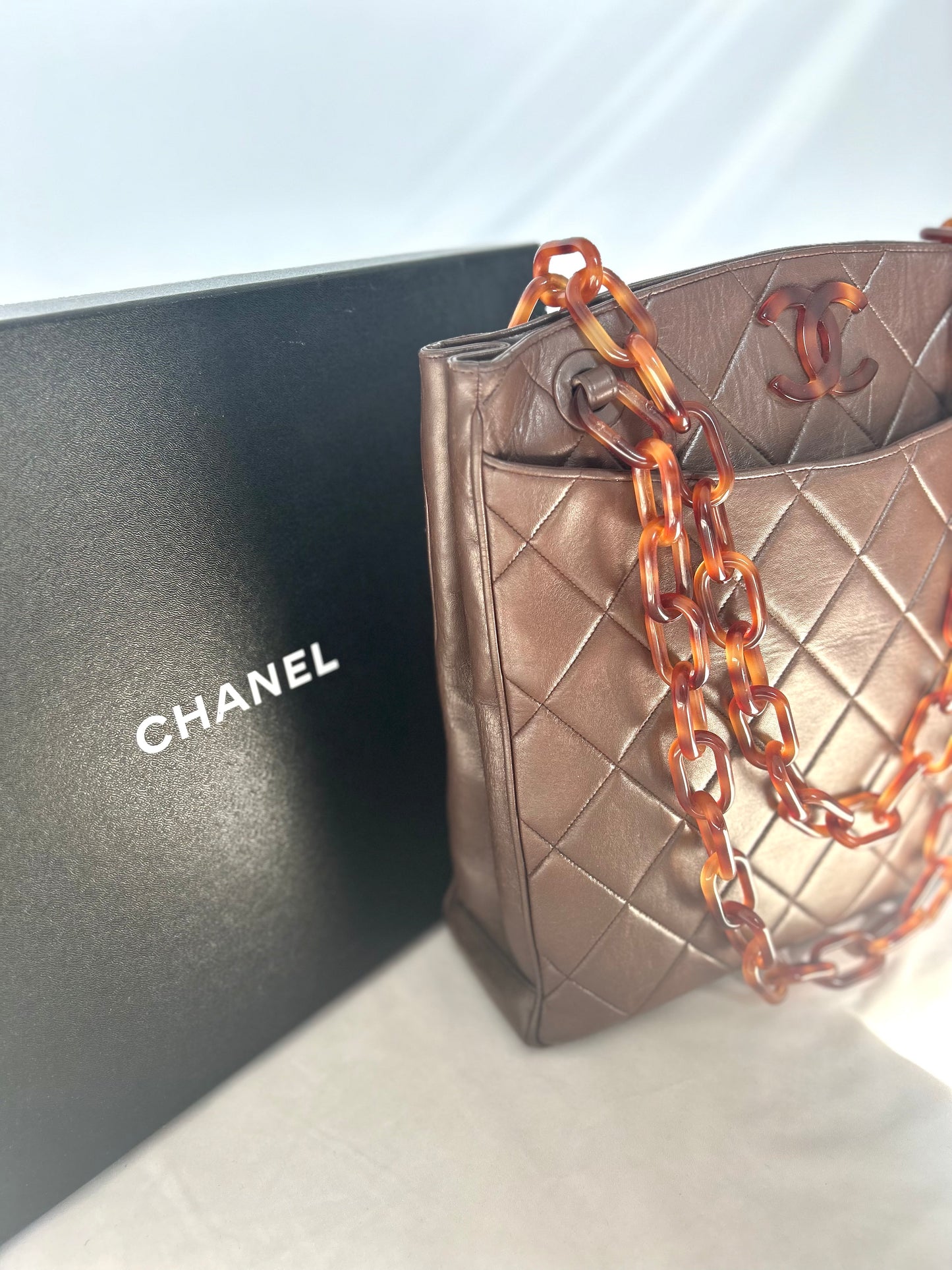 (Copy) 1986 Chanel Lambskin Tortoiseshell Chain Tote