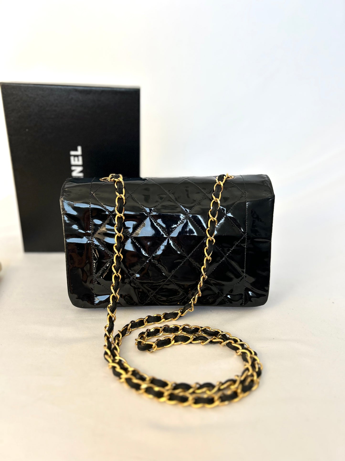 Authentic Chanel Patent Leather Small Diana Flap Bag