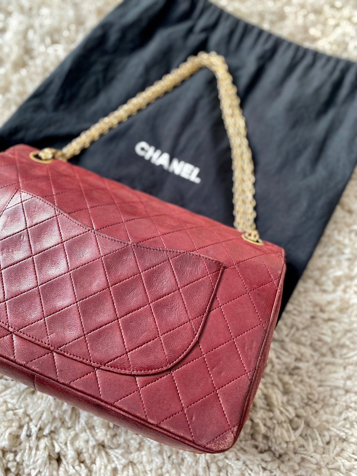 Burgundy Lambskin Chanel Double Flap