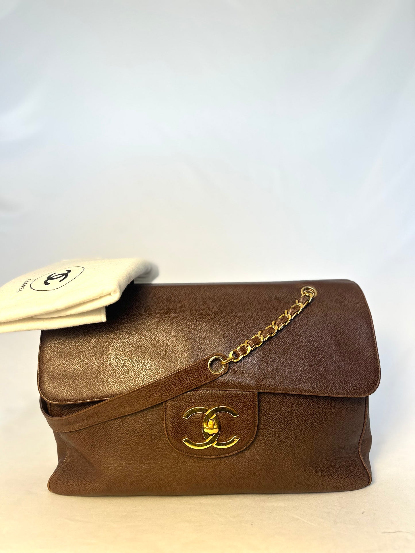 Authentic Chanel Vintage Caviar Supermodel XL Brown Flap Bag