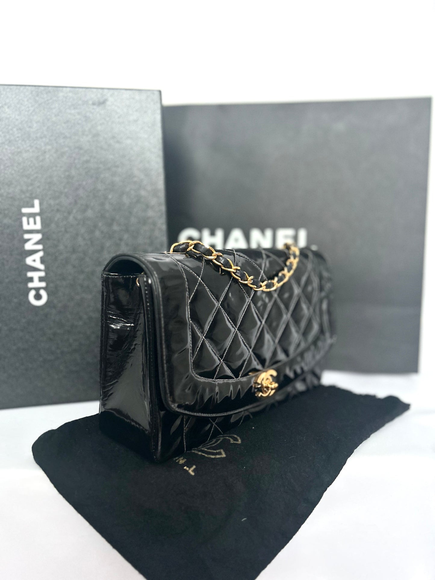 Authentic Chanel Patent Leather Diana Flap Bag