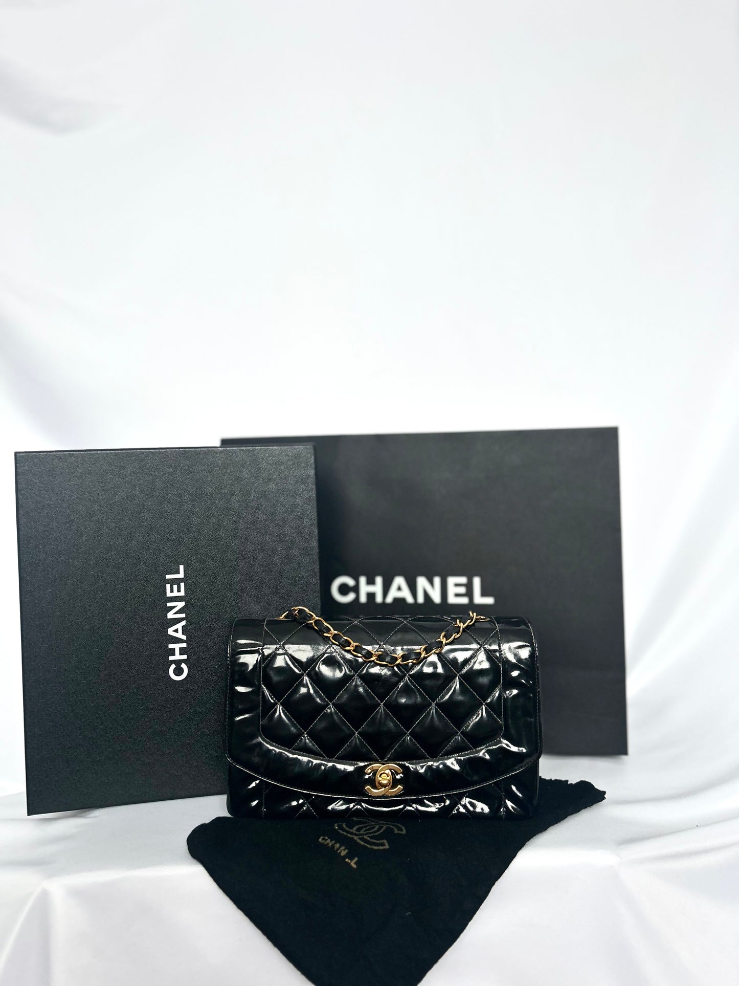 Authentic Chanel Patent Leather Diana Flap Bag
