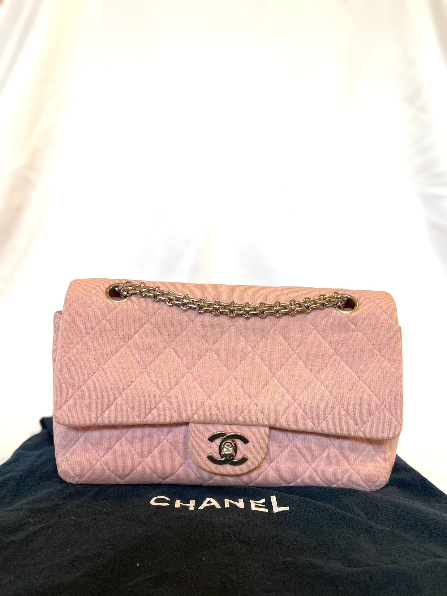 Pink Chanel Jersey Classic Flap