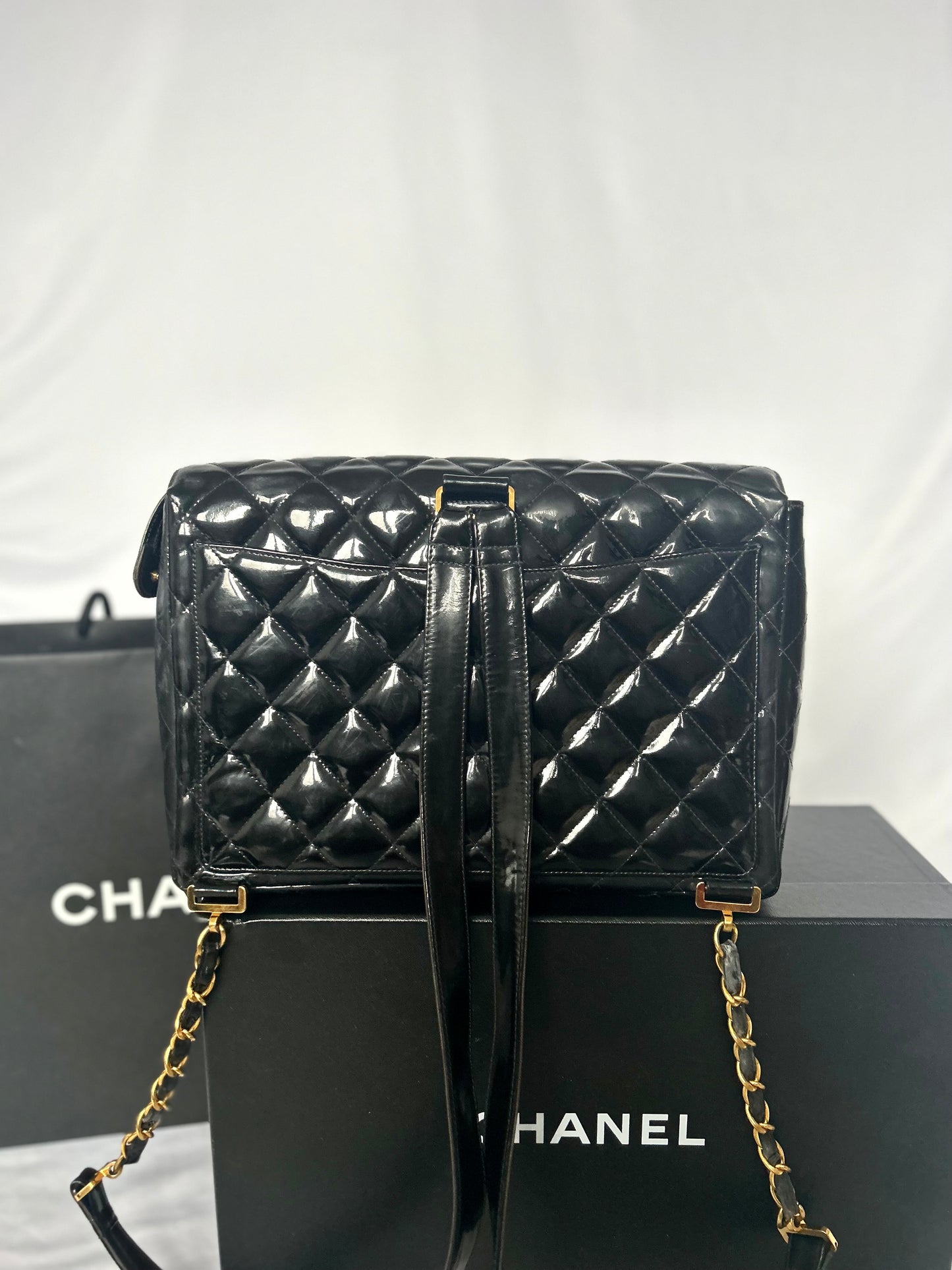 Chanel Patent Leather Jumbo CC Backpack