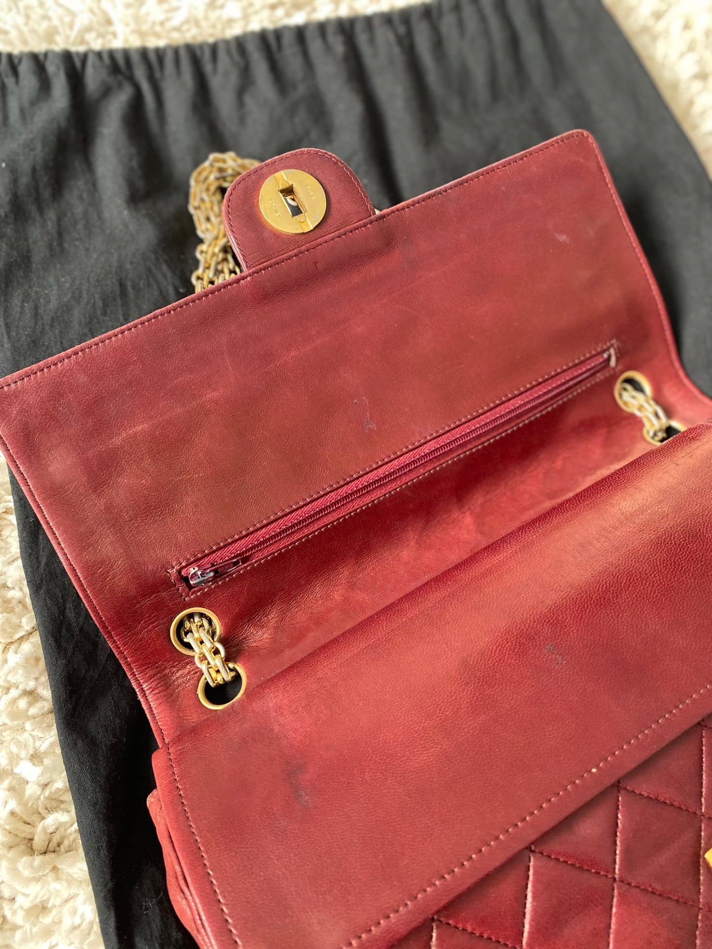 Burgundy Lambskin Chanel Double Flap