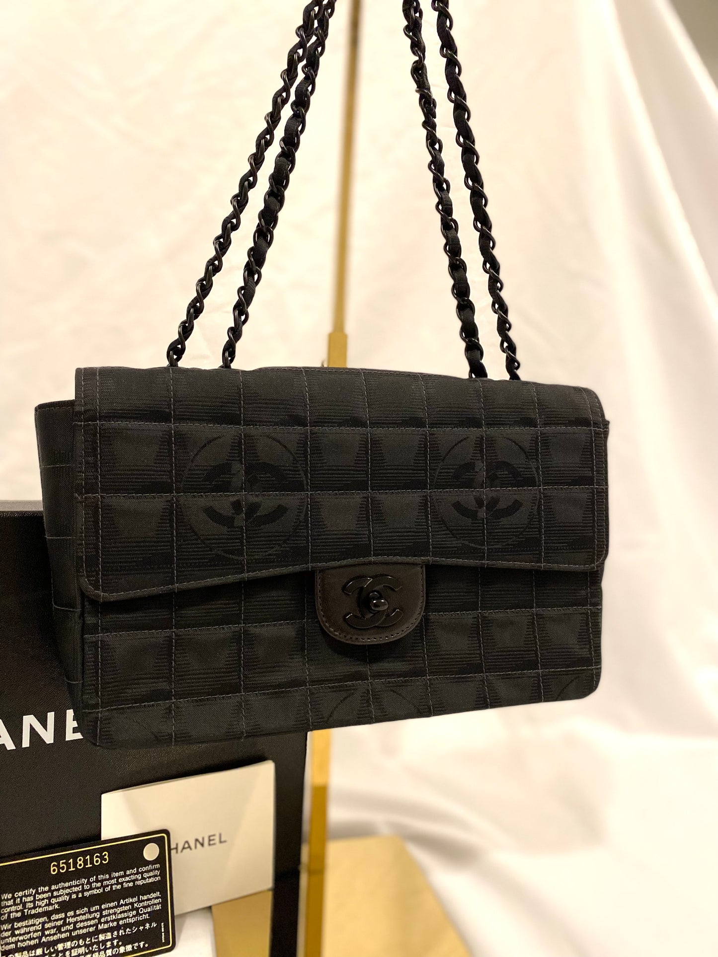 Rare Chanel Matte Black Nylon Travel Flap Bag